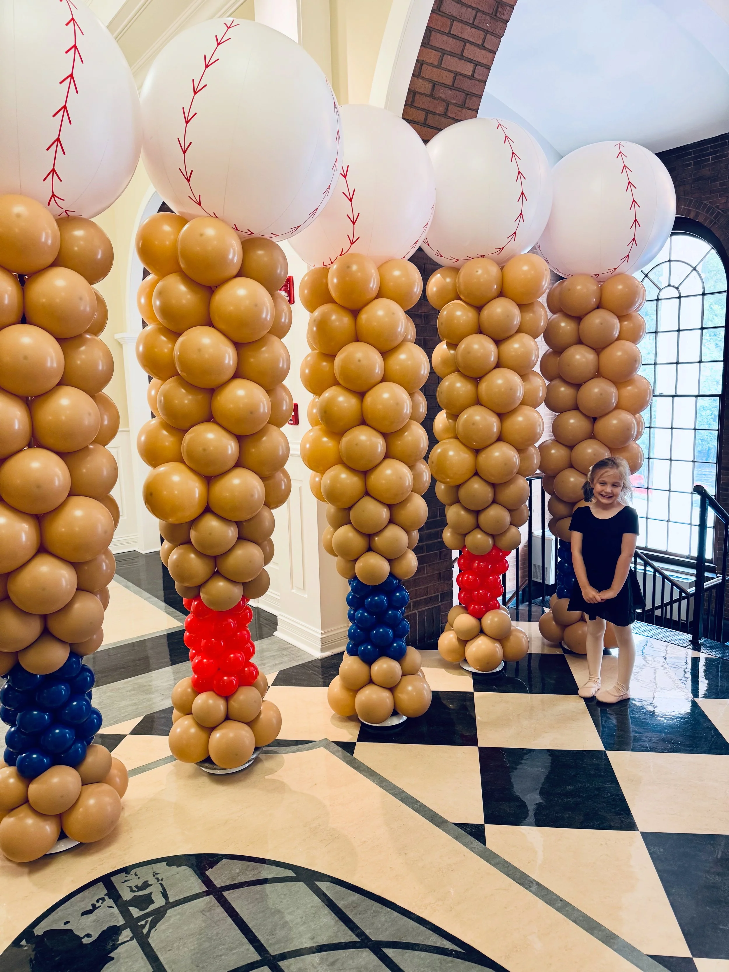 Baseball Bat Balloon Columns with Baseball Toppers | Louisville, KY