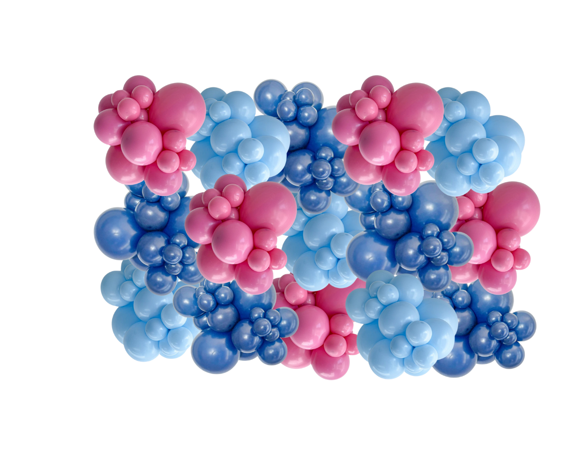Pink and blue organic balloon wall mockup
