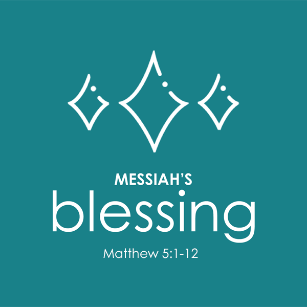 Graphic design with white diamond shapes and the text 'Messiah's blessing' on a teal background.