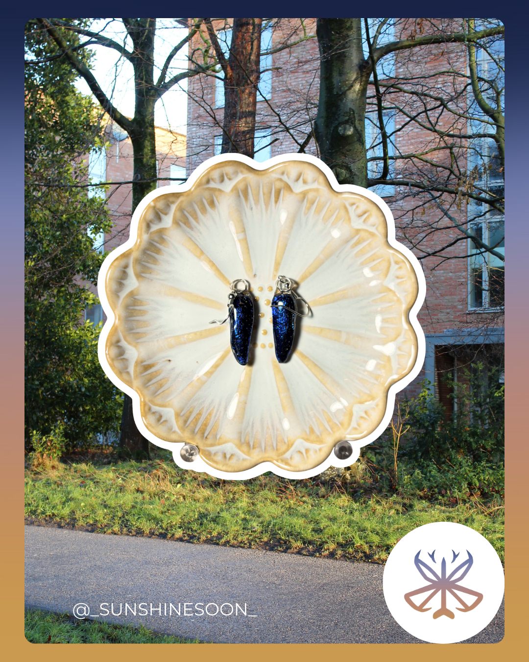 Blue Rainbow Beetle Earrings