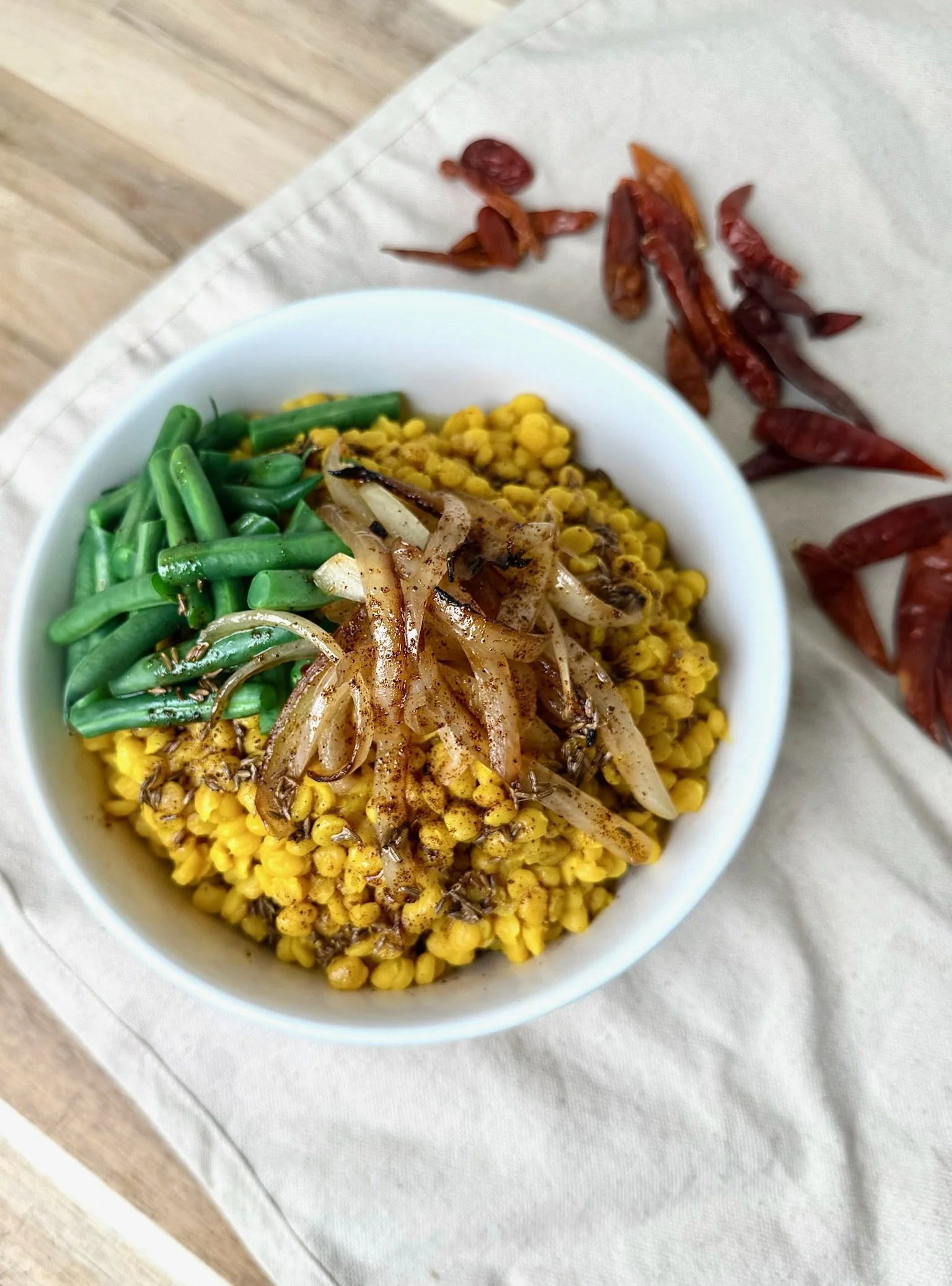 Turmeric Urad Dal with Charred Onions &amp; Green Beans