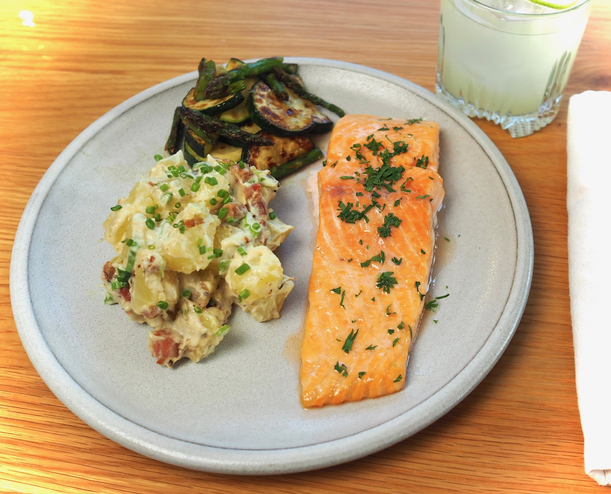 Roasted Salmon with Charred Scallion Potato Salad