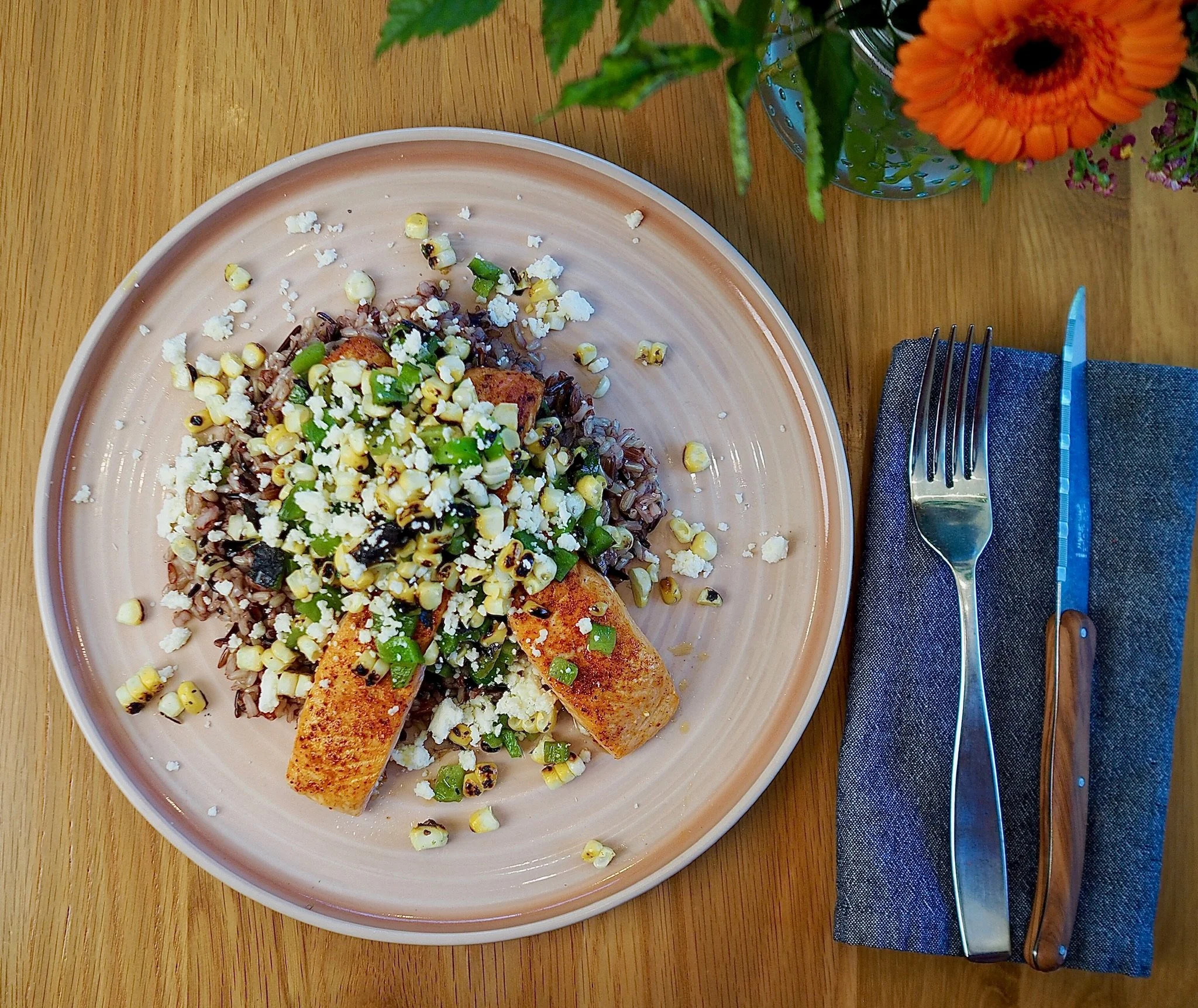 Steelhead with Charred Corn &amp; Poblano Relish 