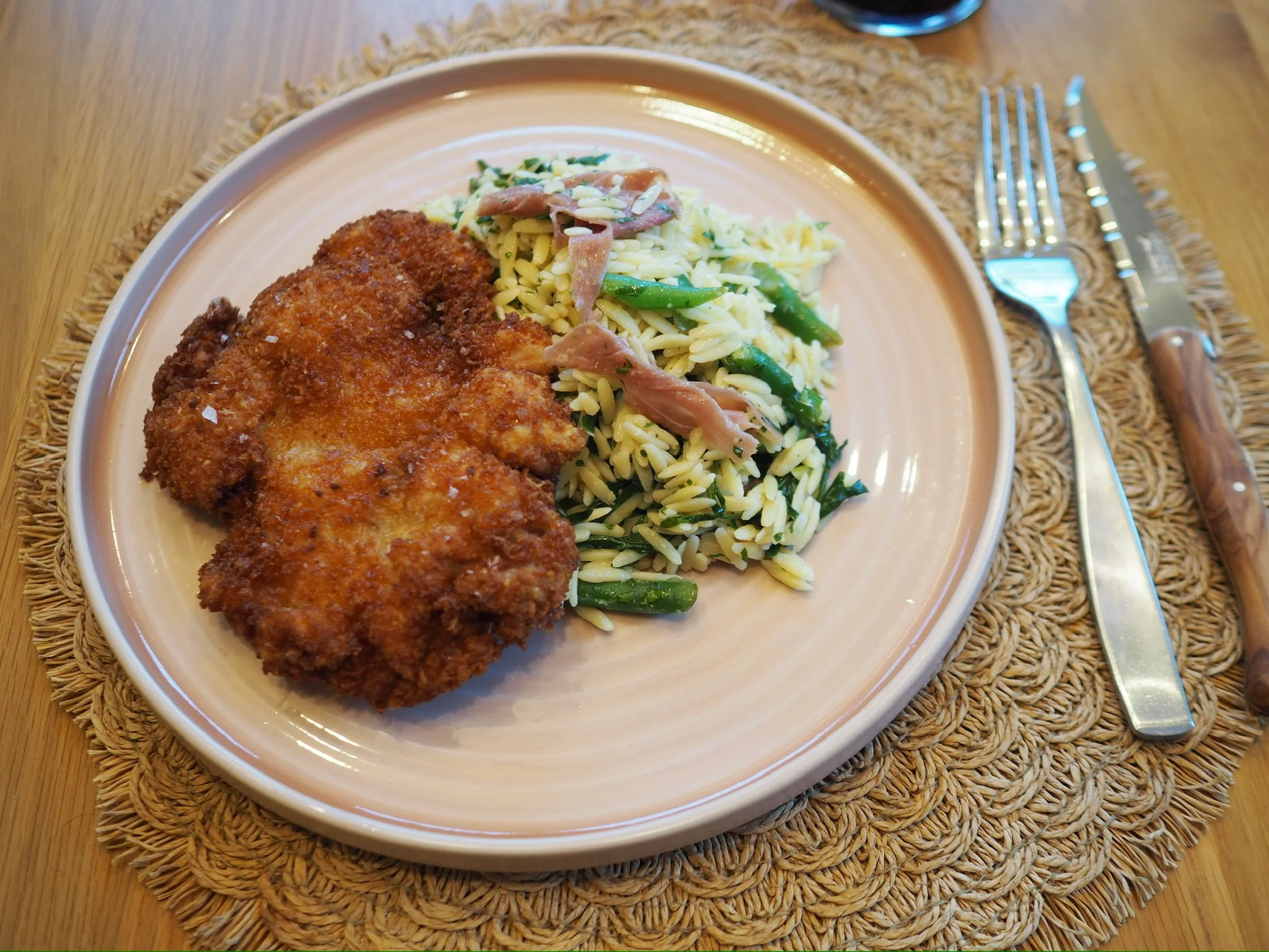 Chicken Cutlet with Lemony Orzo Salad