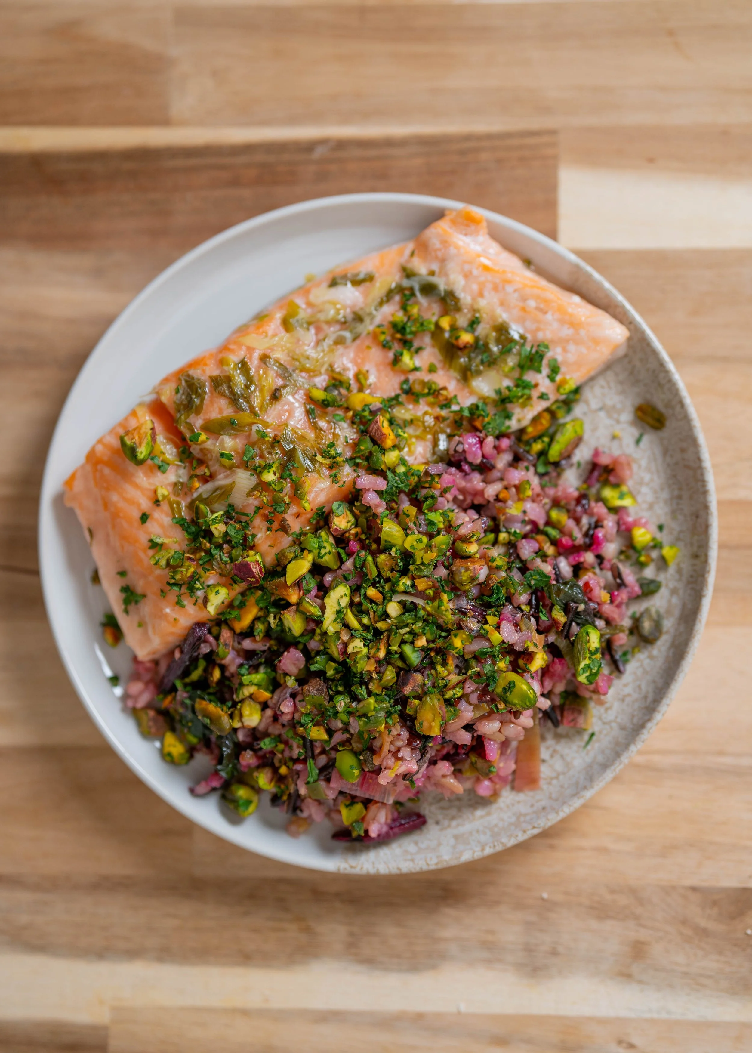 Salmon with Wild Rice &amp; Scallion Oil