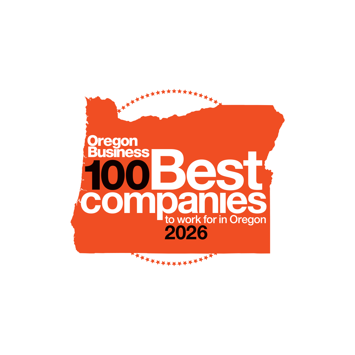 Oregon Business 100 Best Companies logo with Oregon state outline