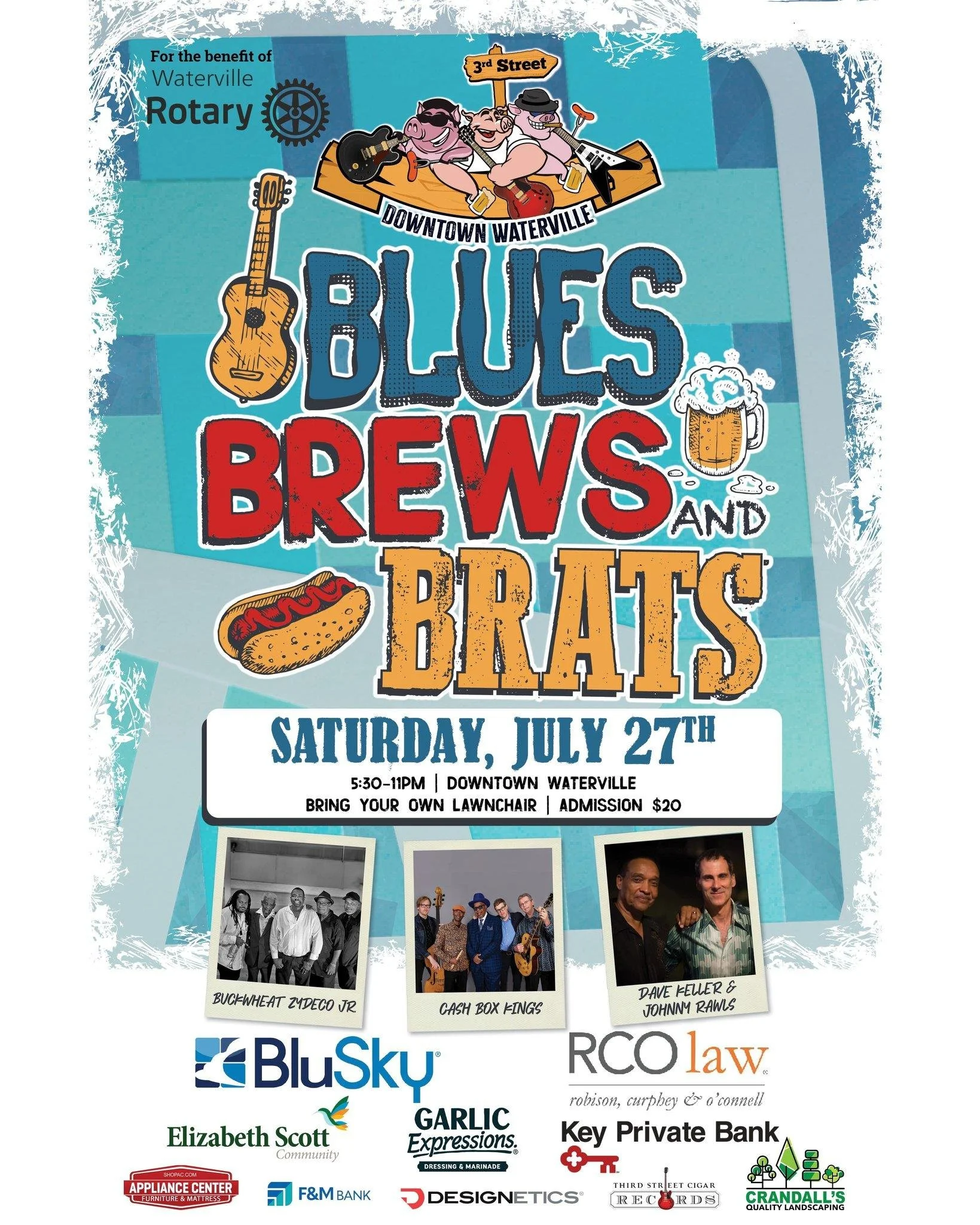 Get ready for the 9th Annual Blues, Brews &amp; Brats Festival! Join us on Saturday, July 27, from 5:30 - 11pm in downtown Waterville, Ohio. Enjoy live music from Cash Box Kings, Johnny Rawls, Dave Keller, and Buckwheat Zydeco Jr. Tickets are $20 at 