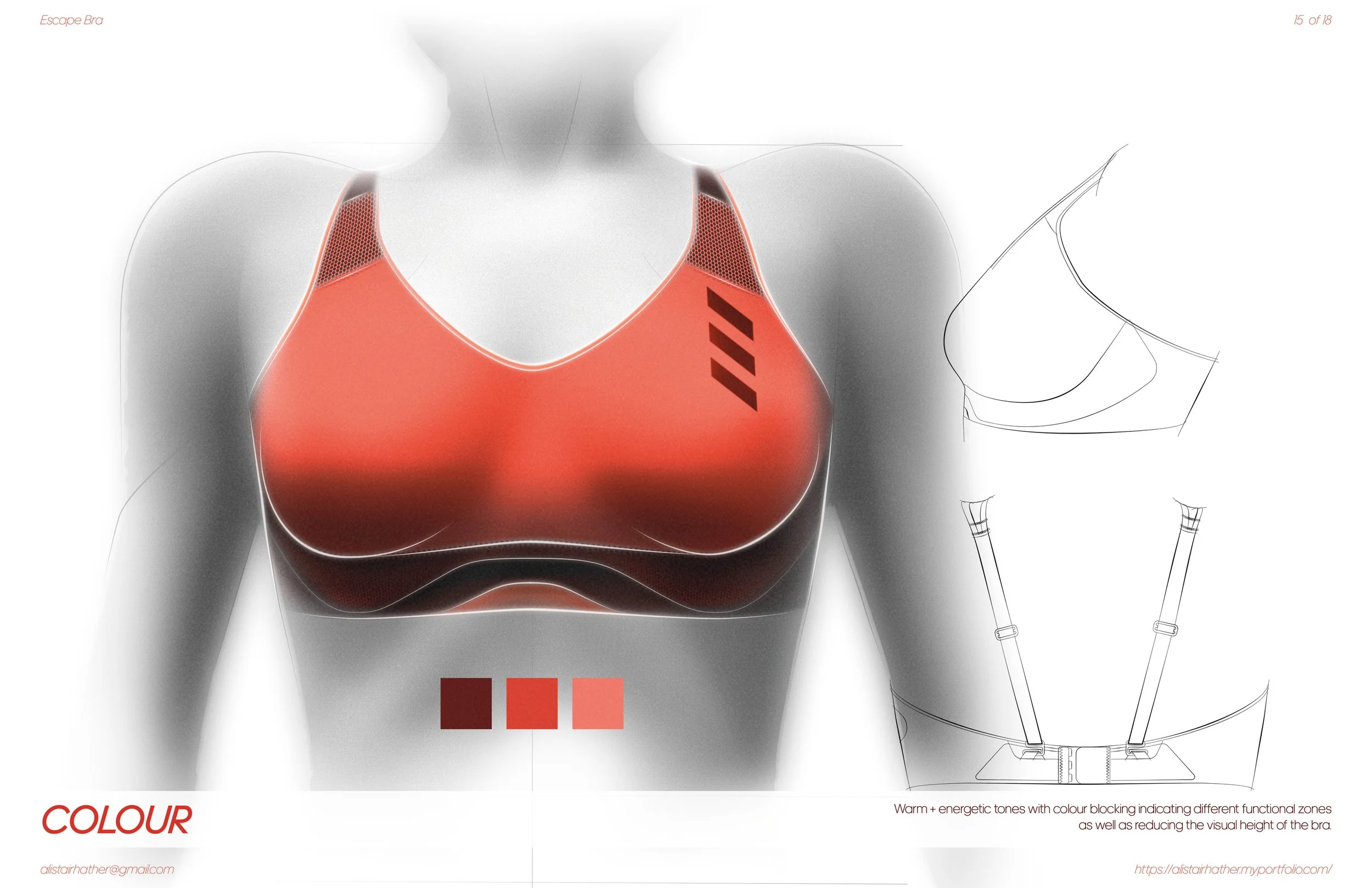 Design Sketches - Final Concept, Front/Side/Rear Sketches, color, material placements, concept sketch, render