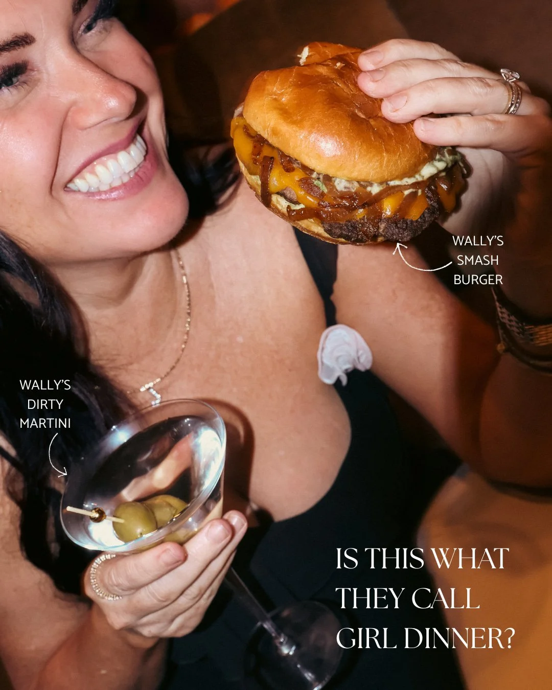 Girl dinner? We prefer to call it having excellent taste. 🍸🍔
A dirty martini, our signature smash burger, and absolutely no compromises.

Because at Wally&rsquo;s, even the classics know how to have a little fun.

#WallysDesertTurtle  #DinnerAtWall