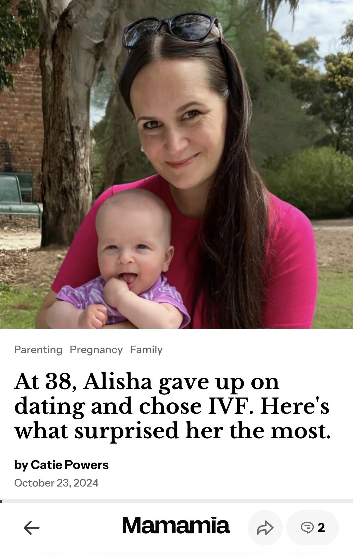 lisha Burns with her daughter as a baby, featured in Mamamia