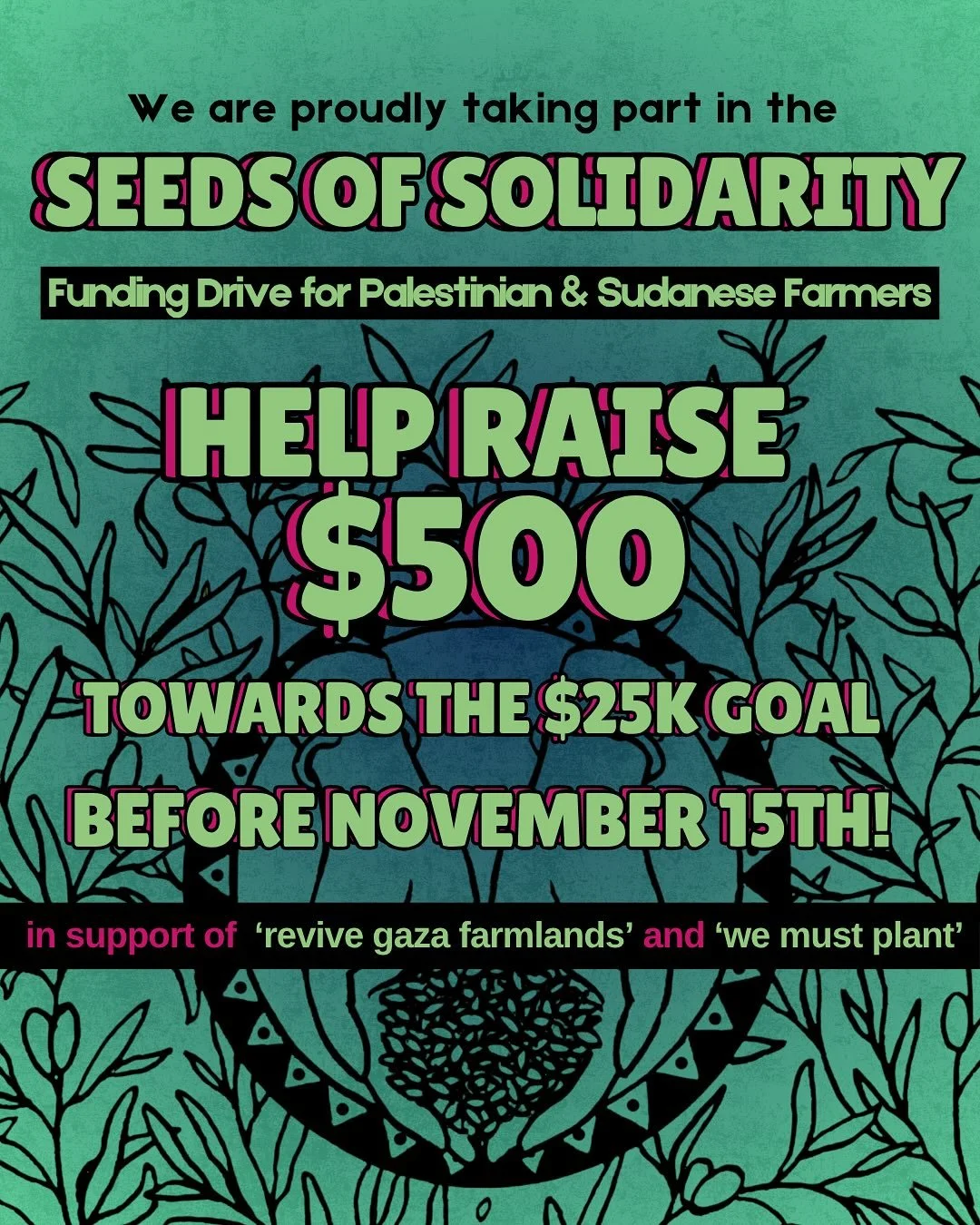 WE HAVE RAISED $241 SO FAR! HELP US REACH OUR $500 GOAL THIS MONTH?
honored to join @guelph4palestine in efforts to fundraise in solidarity with revive gaza farmlands & we must plant sudan 🤲🏼
in our raffle, participants will have a chance to