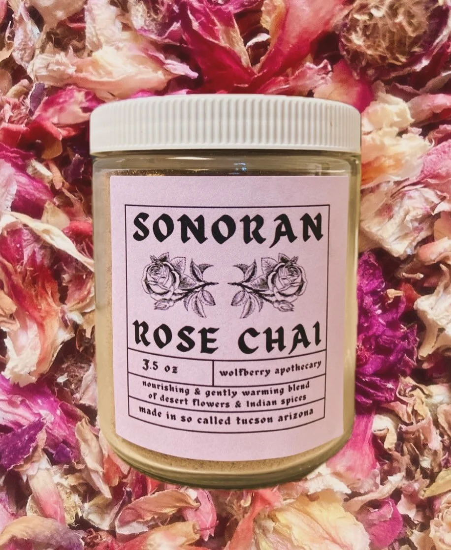 back in stock with a new size and packaging!

SONORAN ROSE CHAI

a nourishing &amp; gently warming blend of rose petals, sonoran desert flowers and indian chai masala spices 🌹🌹🌹

this mix comes without the addition of black tea, allowing folks to 
