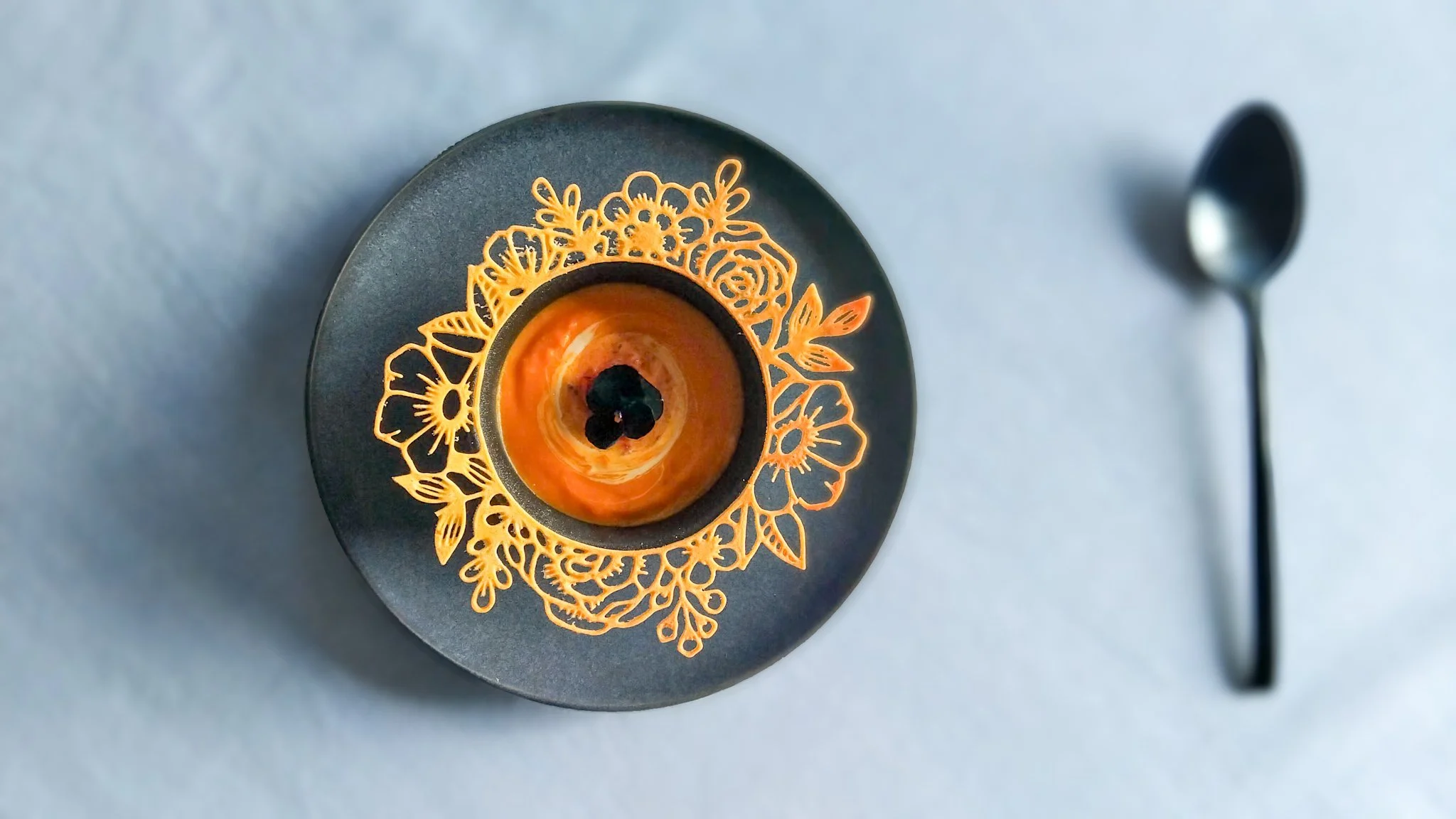 culinary precision tuille over pumpkin soup