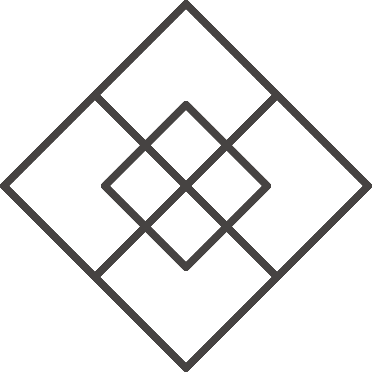 Geometric drawing of an outline square with sections divided by vertical, horizontal, and half circle lines.
