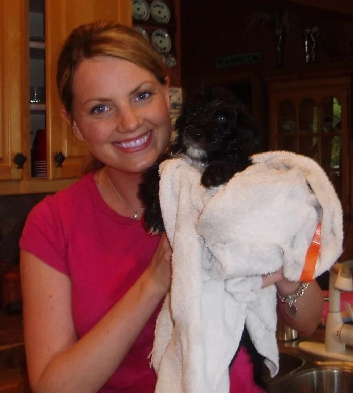 Katie and Ike first bath.JPG
