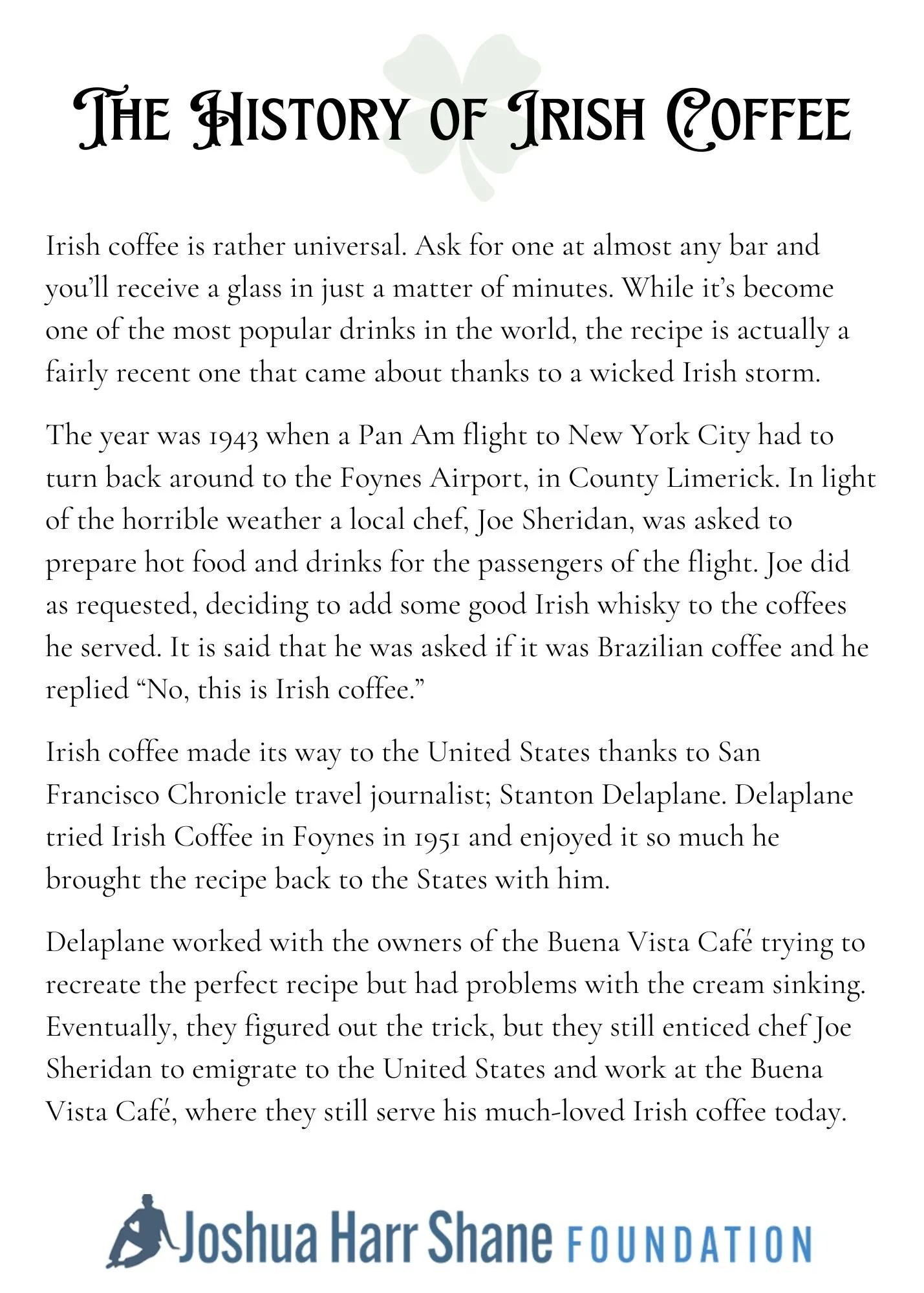 Irish Coffee Recipe Card