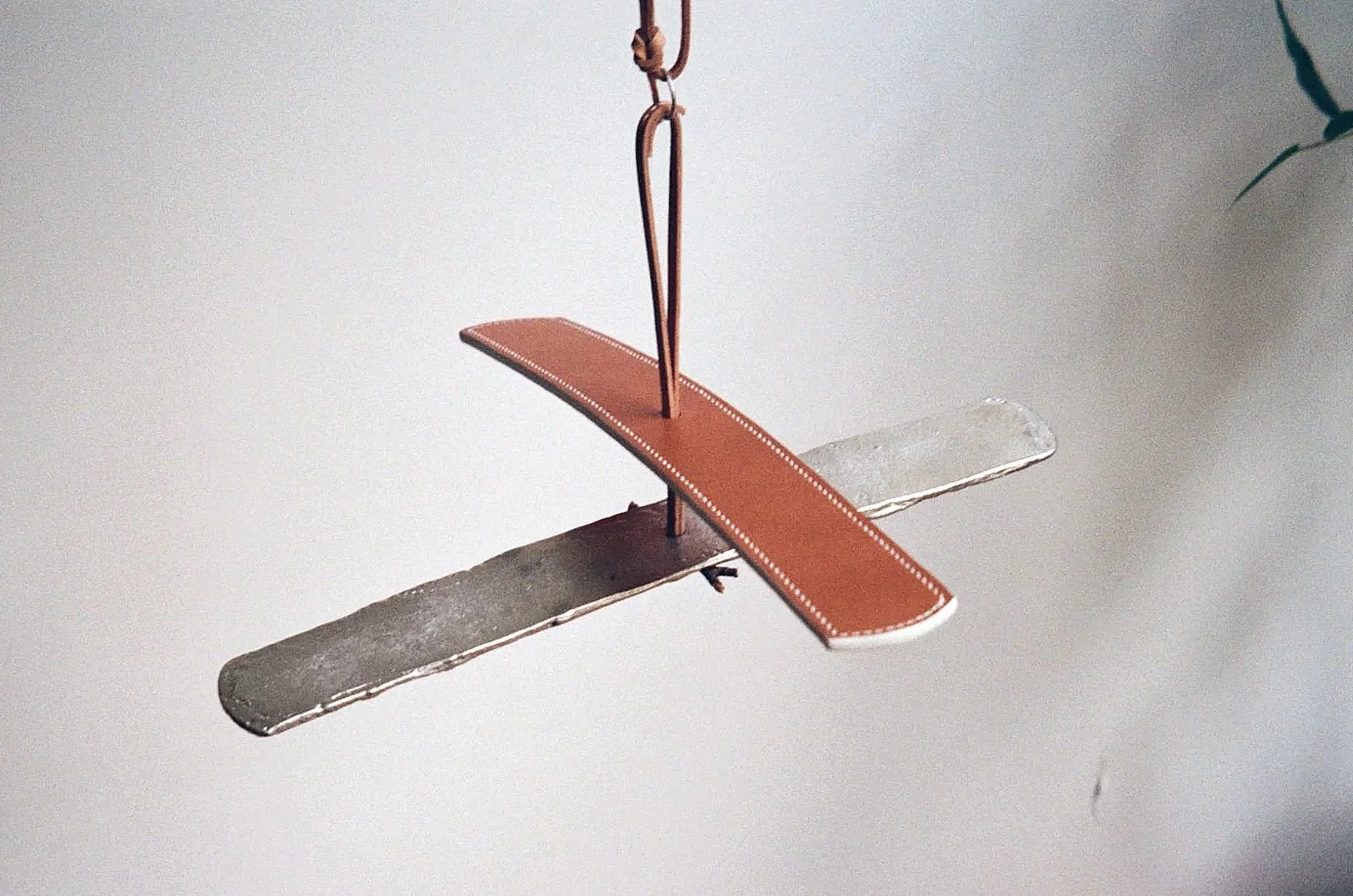 Mobile I - Leather, Linen Thread, Sterling Silver Twig (Black Birch), Pewter, Edge Paint