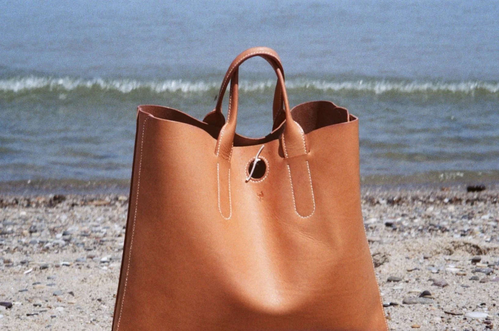 Hand Stitched Leather Tote with Cast Silver Twig