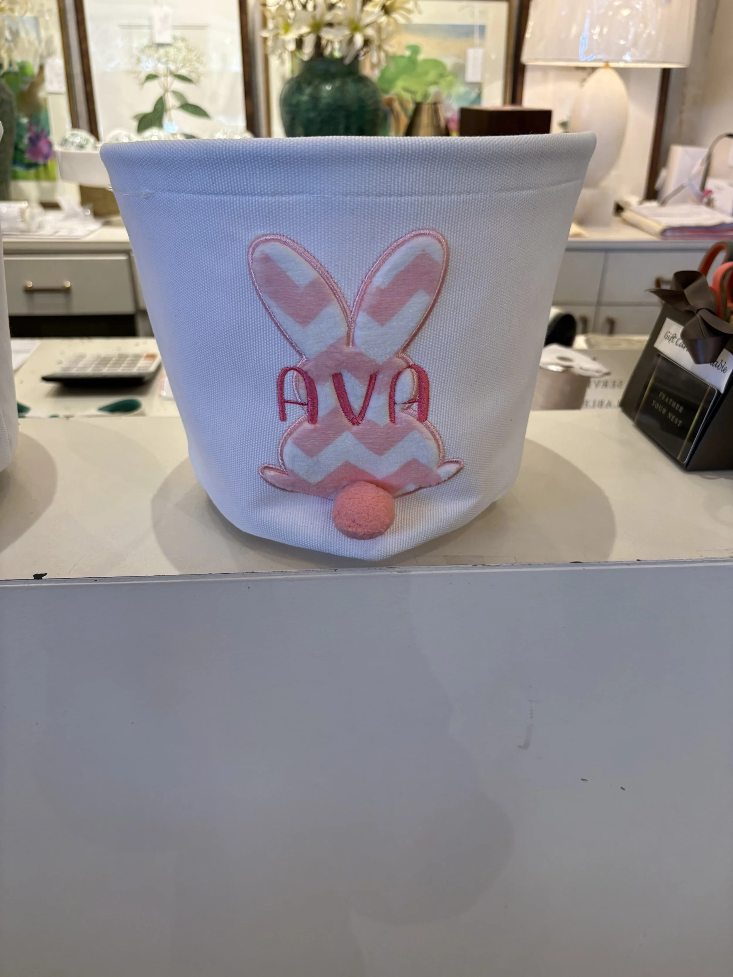 Pink Embroidered Easter Basket