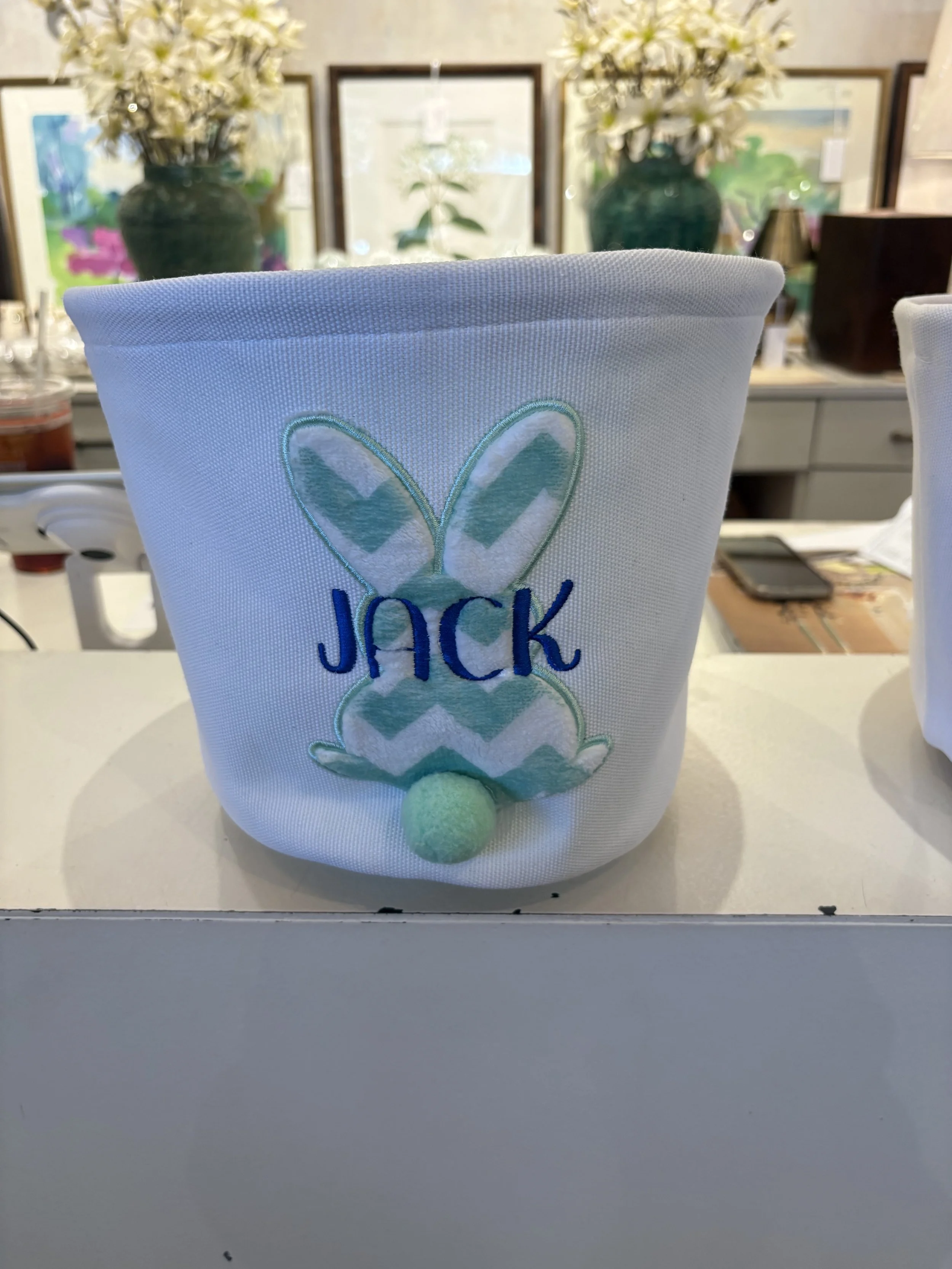 Mint Green Embroidered Easter Basket