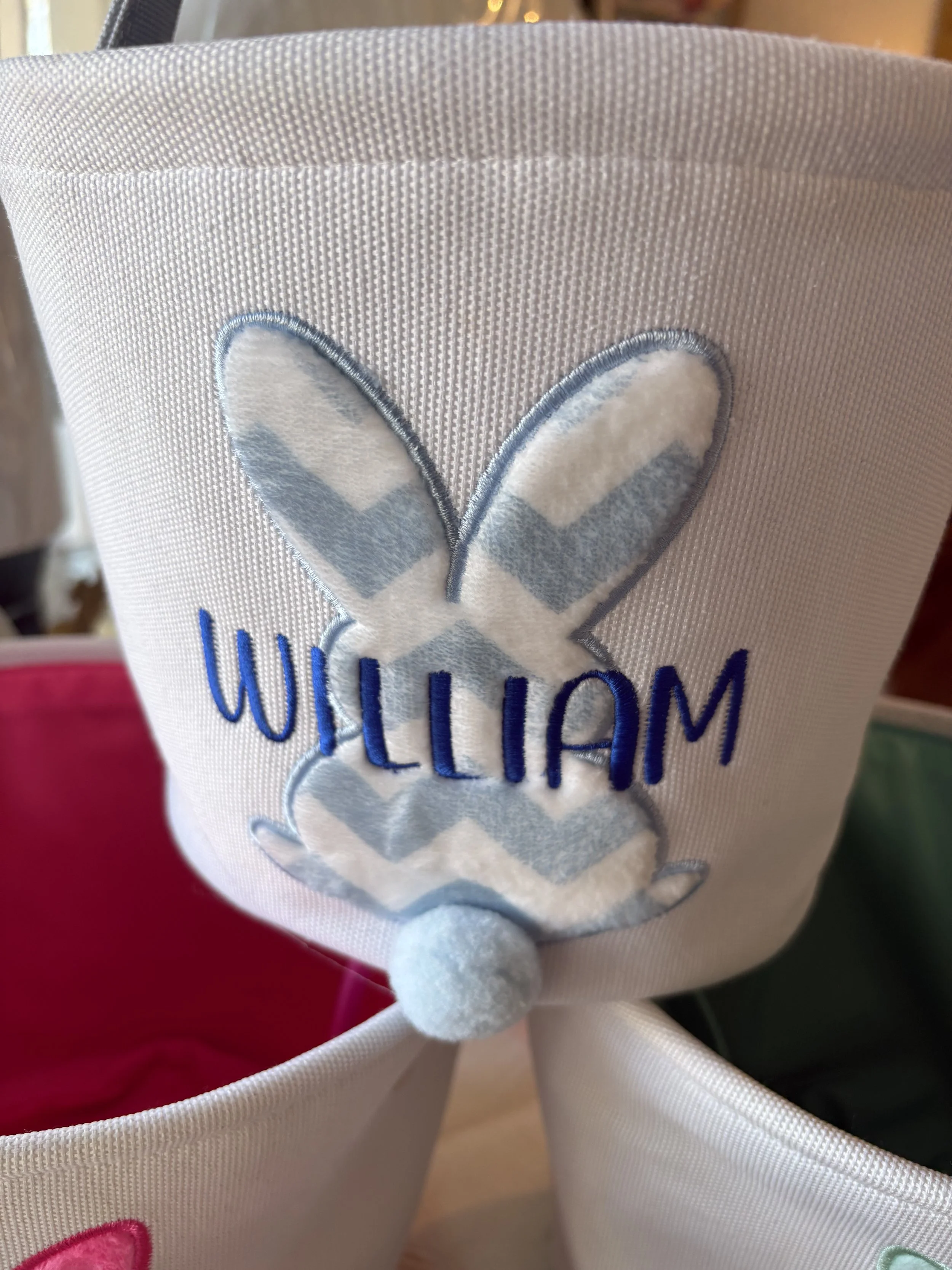 Blue Embroidered Easter Basket