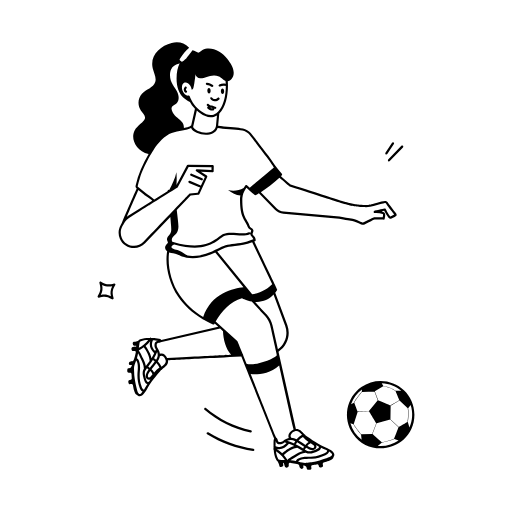 Black and white illustration of a woman playing soccer