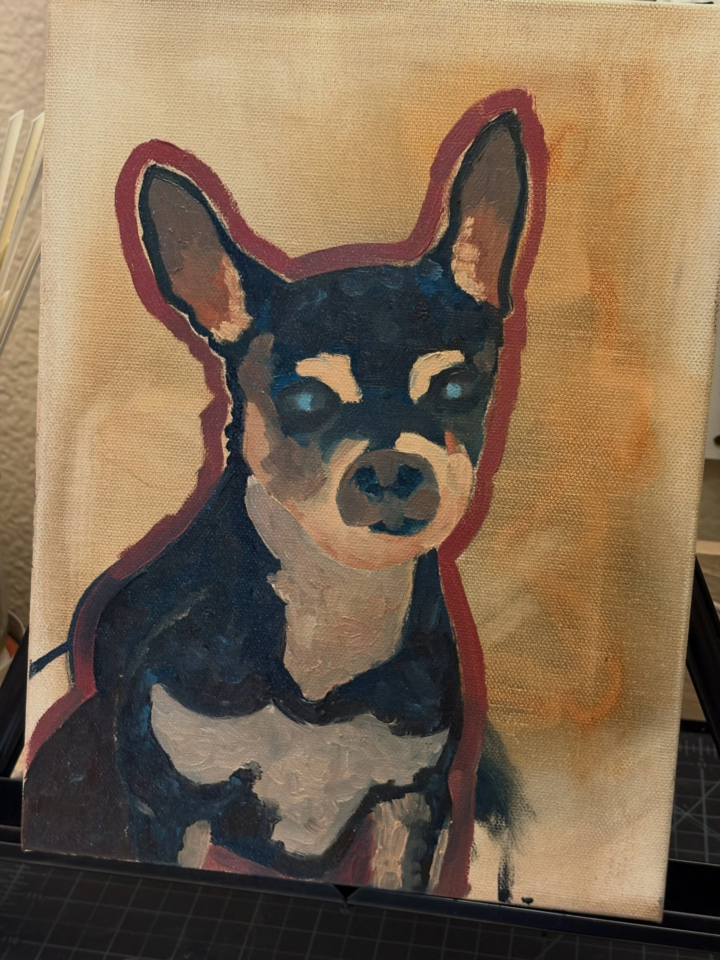 ⭐️painting project progress⭐️ 

behind the scenes i&rsquo;ve been quietly working on some of the portraits hehe!! here&rsquo;s is the progress of @aa13aah &lsquo;s precious dog London, so happy to memorialize her in this way. 

i&rsquo;ll be sharing 