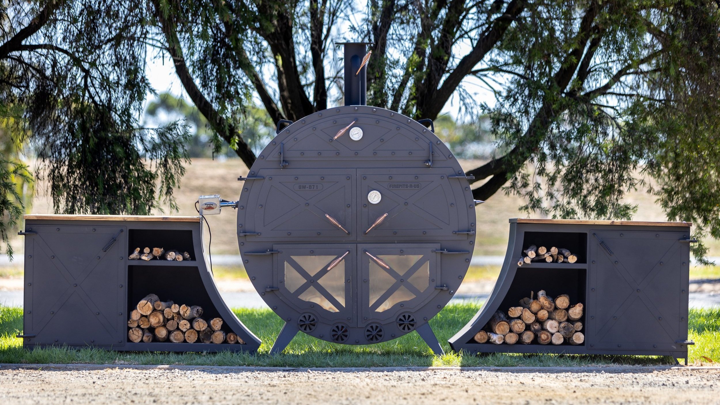 Firepits R Us - Global Warmer Spit and Outdoor Wood Holder Set.