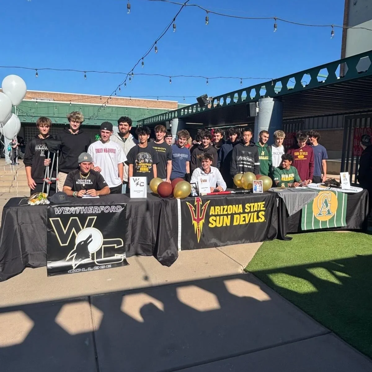 Signing day at Horizon High School. 3 Husky Baseball players sign letters of intent to play at the next level. @ethan.trahan21 signed with @centralarizonacollege 
@13jweb signed with @asu_baseball 
@kanon_faseler44 signed with @weatherford_college

C