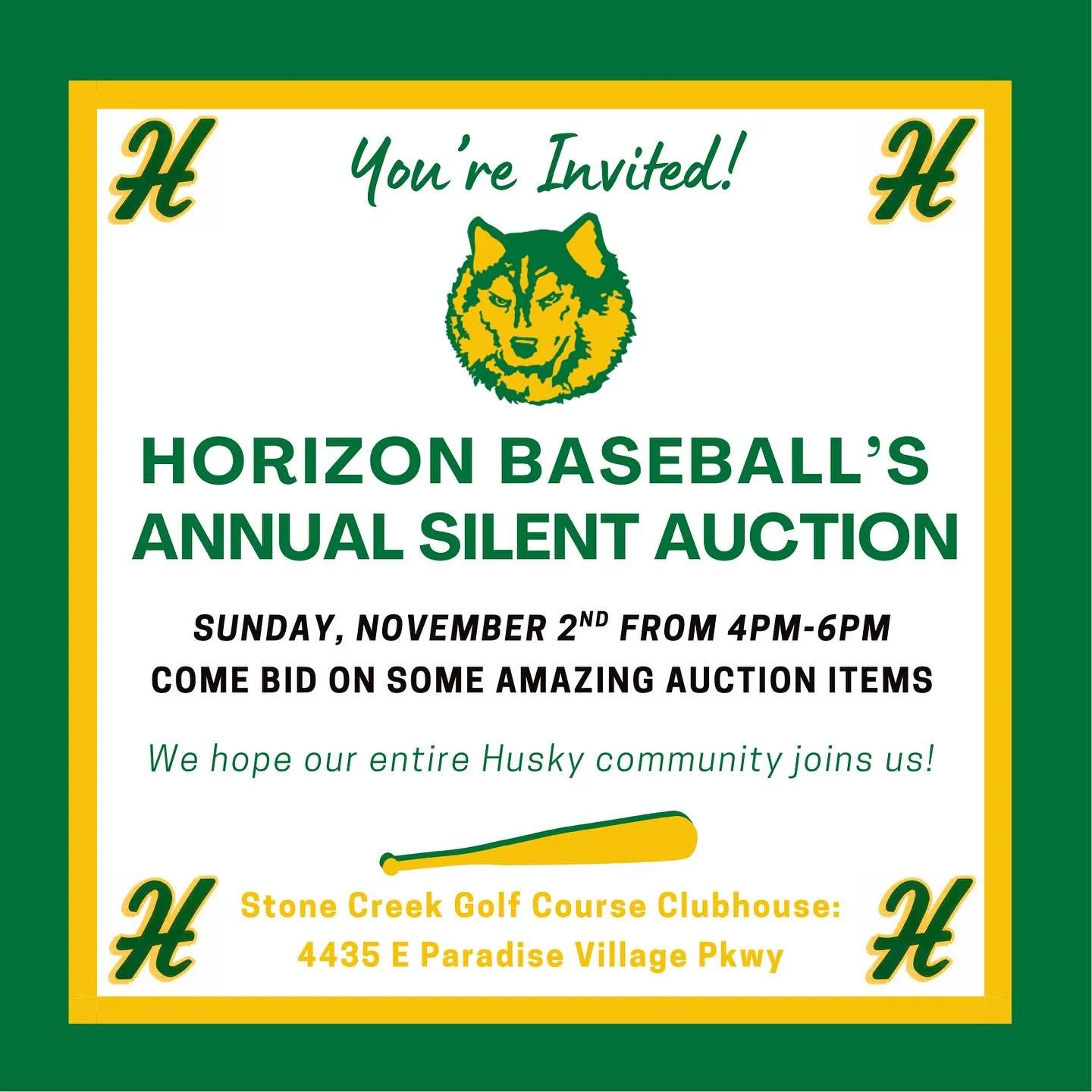 This Sunday we have our Husky Baseball Golf Classic! Come out our annual silent auction at Stone Creek Golf Course.