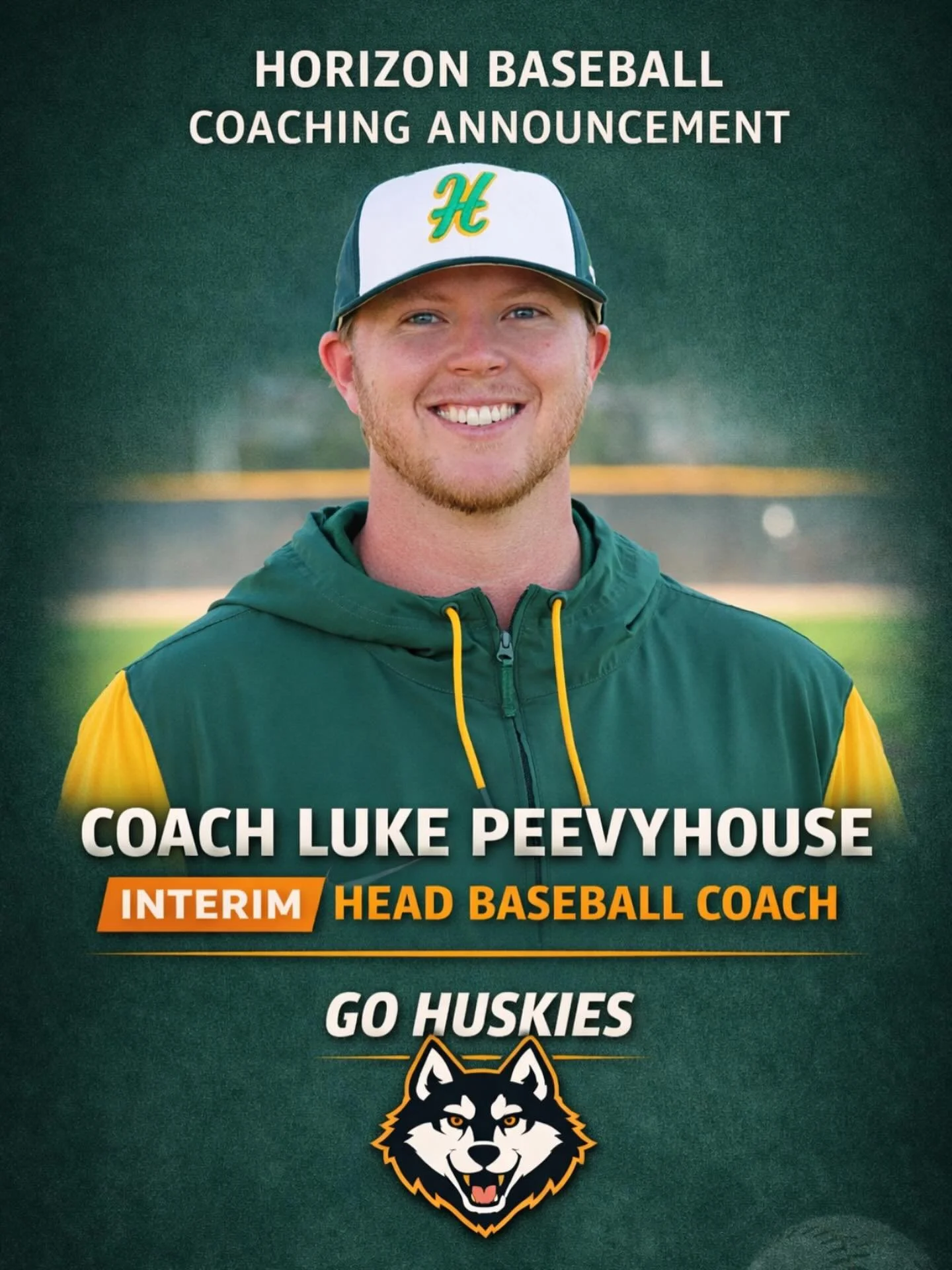 Please join the @husky_baseball_ community in welcoming the promotion of Coach Luke Peevyhouse as the Horizon Baseball Interim Head Coach for the 2026 season. Coach Peevyhouse has been on the Horizon Varsity staff since the 2022 season, and brings a 