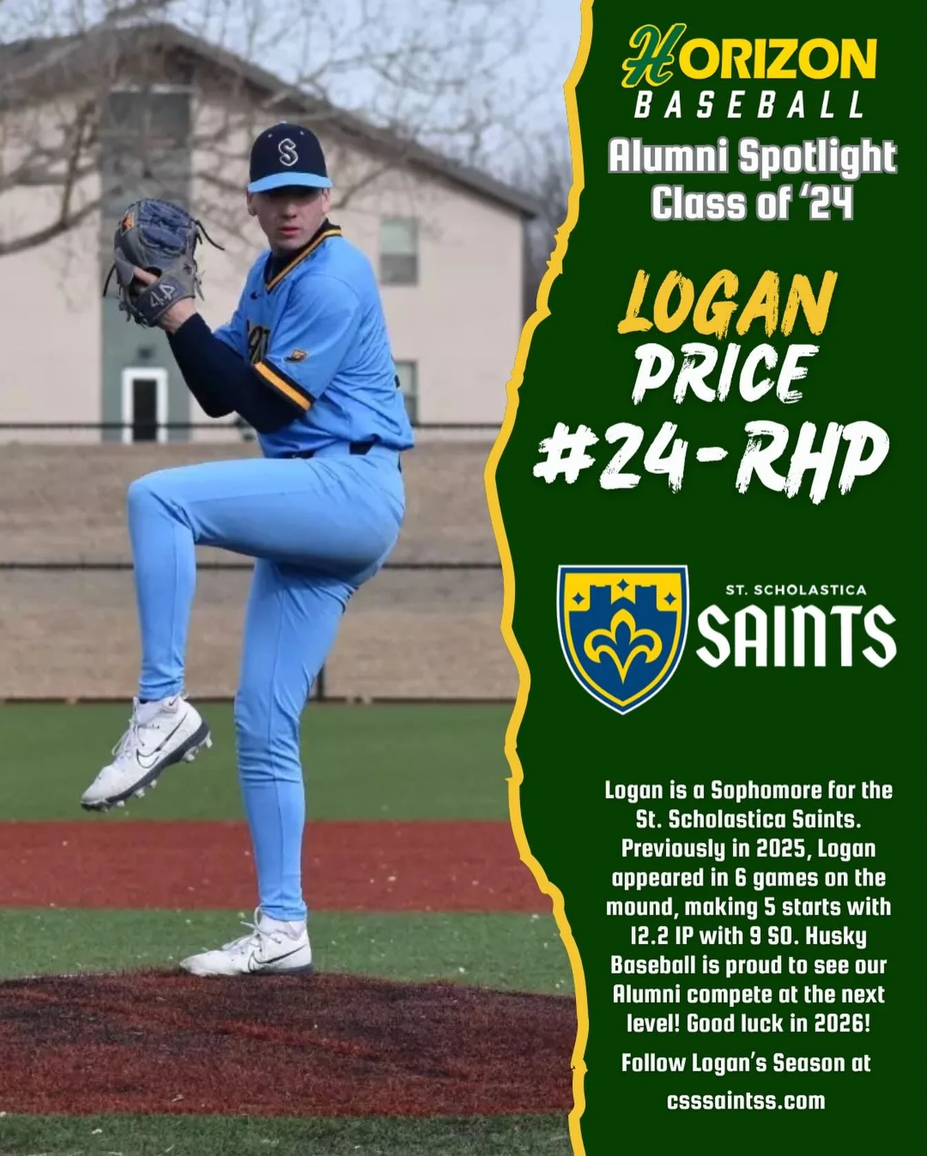 Its Friday in Husky Nation! Our spotlight of @husky_baseball_ Alums on their College Baseball Journey continues today as we highlight former Husky @loganprice_3 (c/o &ldquo;24)! Logan is entering his sophomore year at The College of St Scholastica in