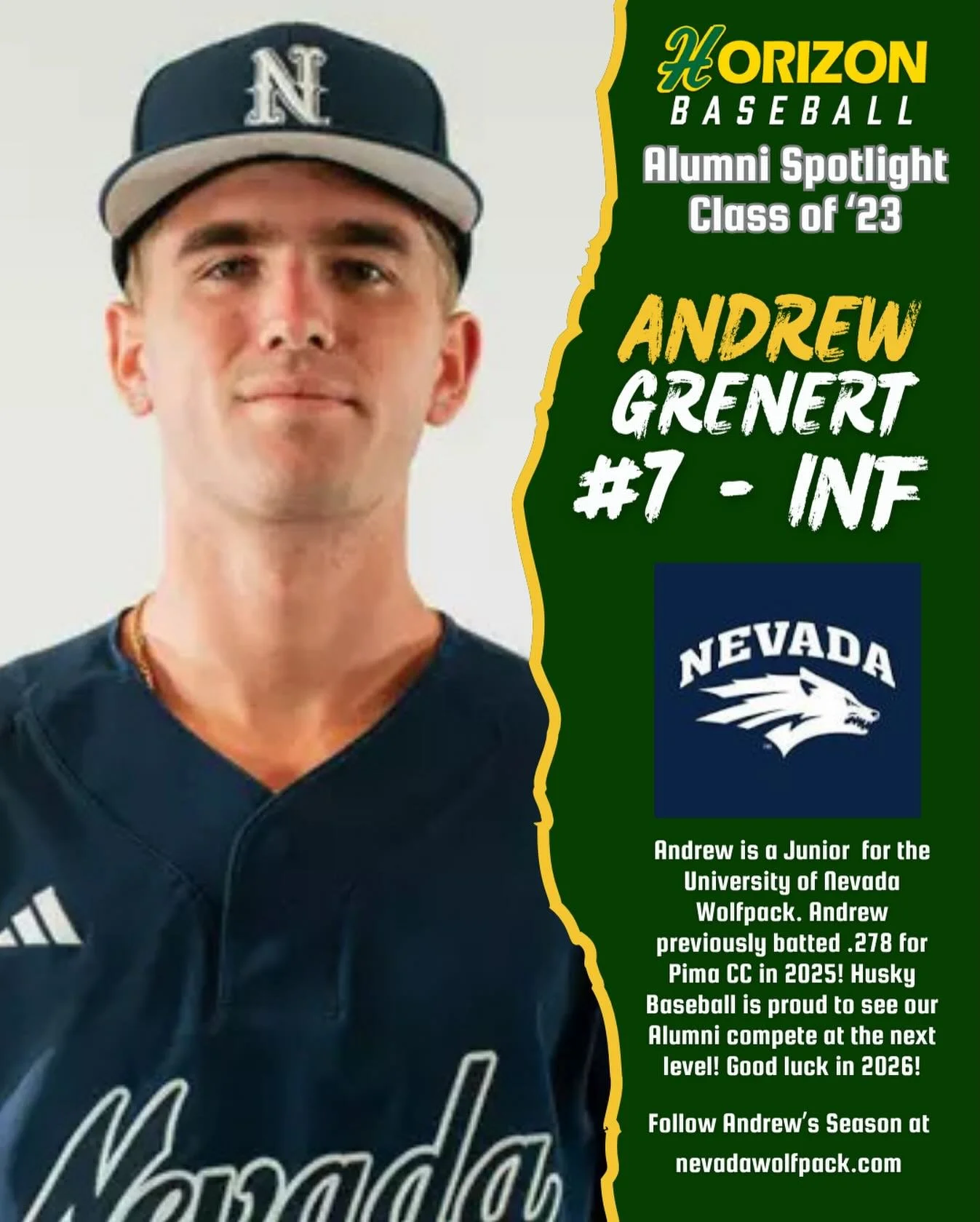 Good morning! Saturday in Husky Nation means Our spotlight of @husky_baseball_ Alums on their College Baseball Journey continues! Today we take a look at former Husky @andrewgrenert (c/o &ldquo;23)! Andrew is entering his Junior year at the Universit