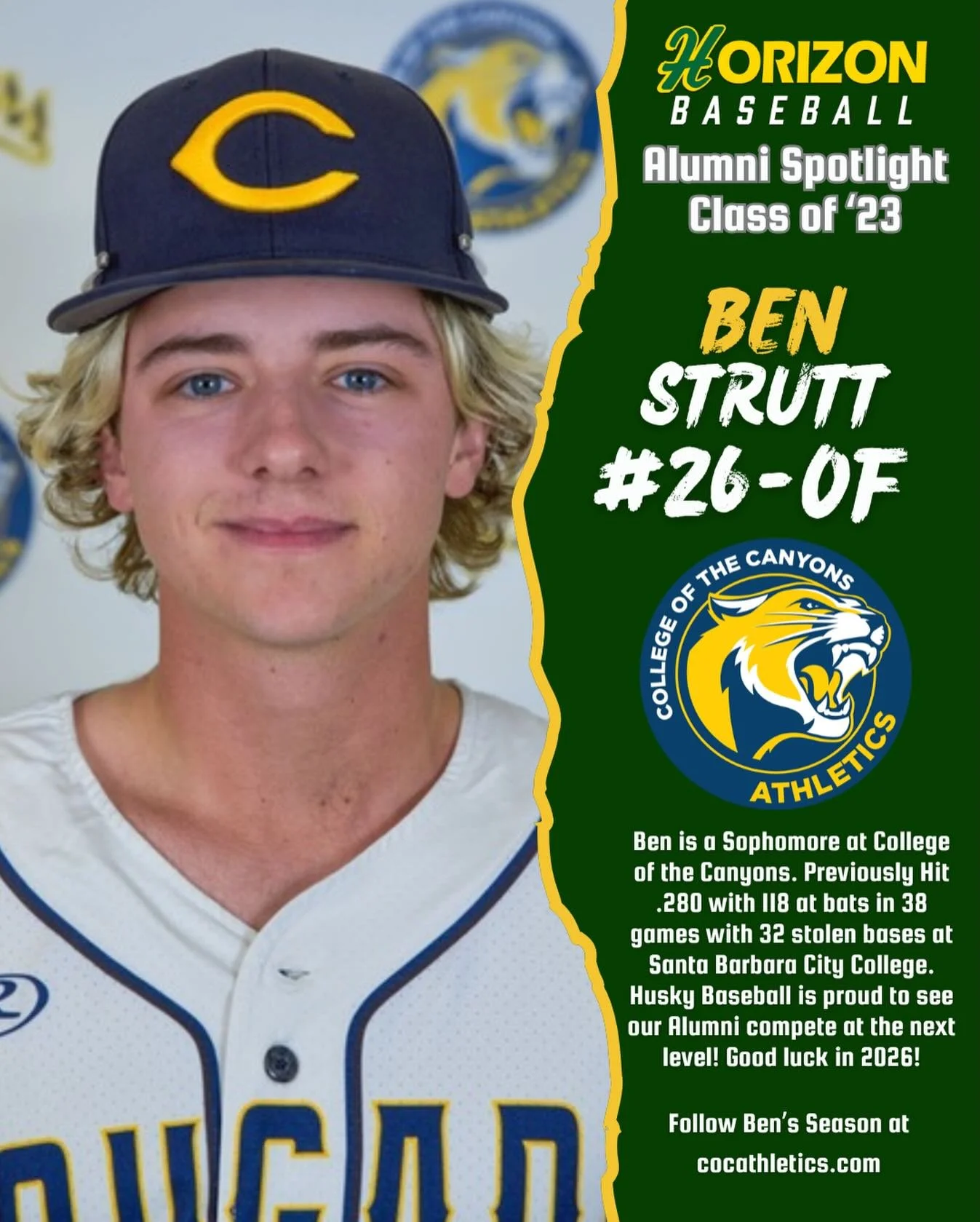 Happy Saturday Husky Nation&hellip; its time to continue our spotlight of @husky_baseball_ Alums on their College Baseball Journey! Today we take a look at former Husky @benstrutt_ (c/o &lsquo;23)! After transferring from Santa Barbara City College 2