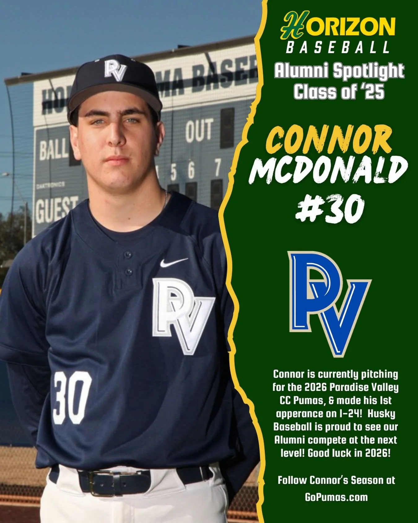 Happy Tuesday to everyone in Husky Nation! Our spotlight of @husky_baseball_ Alums on their College Baseball Journey continues! Today we take a look at former Husky Connor McDonald @_connor_17_ (c/o &lsquo;25)! Connor is currently playing in his fres