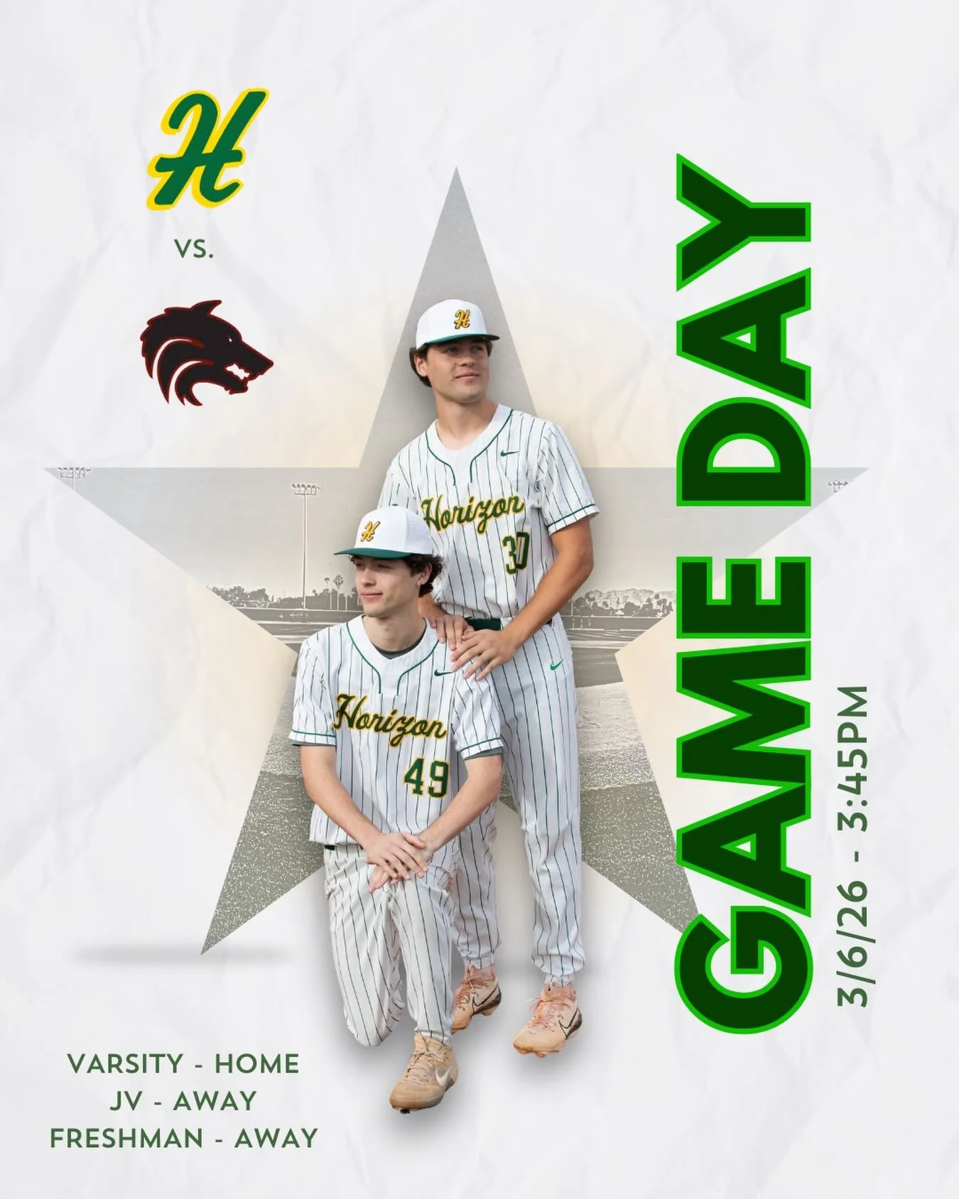 Happy Friday Husky Nation! Nothing like a little early season region action!  Today the Huskies take on Desert Mountain at 3:45 at Husky Park&hellip; Horizon JV and Freshman will be on the road for 345 contest at Desert Mountain! Best luck to all tea
