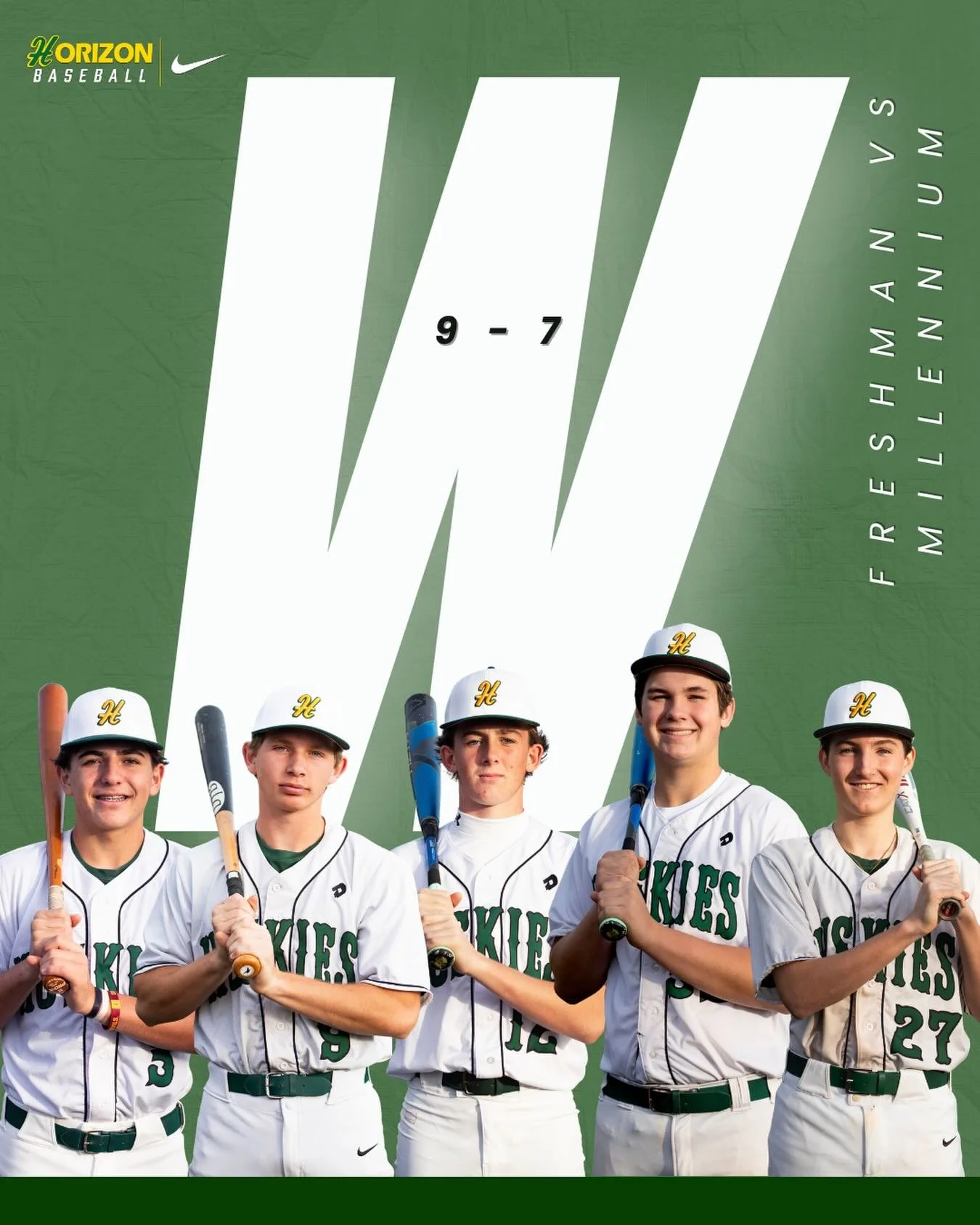 Despite seeing their 8-run lead whittled down by the end, Horizon Freshman Huskies still held off  for a 9-7 victory on Tuesday. Millennium Freshman Tigers closed the gap by scoring on a double, a single, a ground out, a solo home run, a double, and 