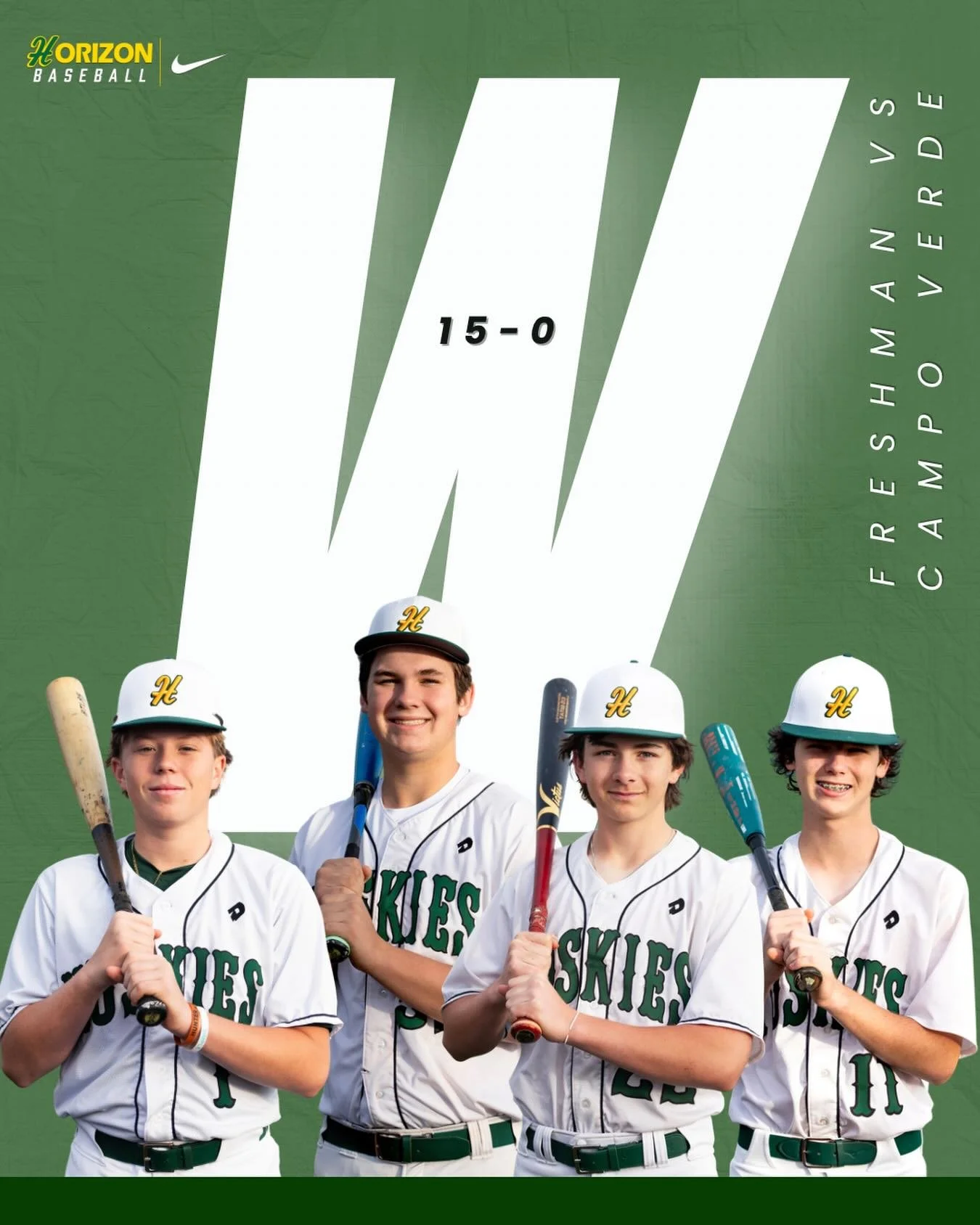 Braden Grimm collected three hits in three at bats, as Horizon Freshman Huskies defeated Campo Verde Freshman Coyotes 15-0 on Monday at Horizon High School. Grimm hit a solo home run to left field in the second inning, doubled in the third inning, an