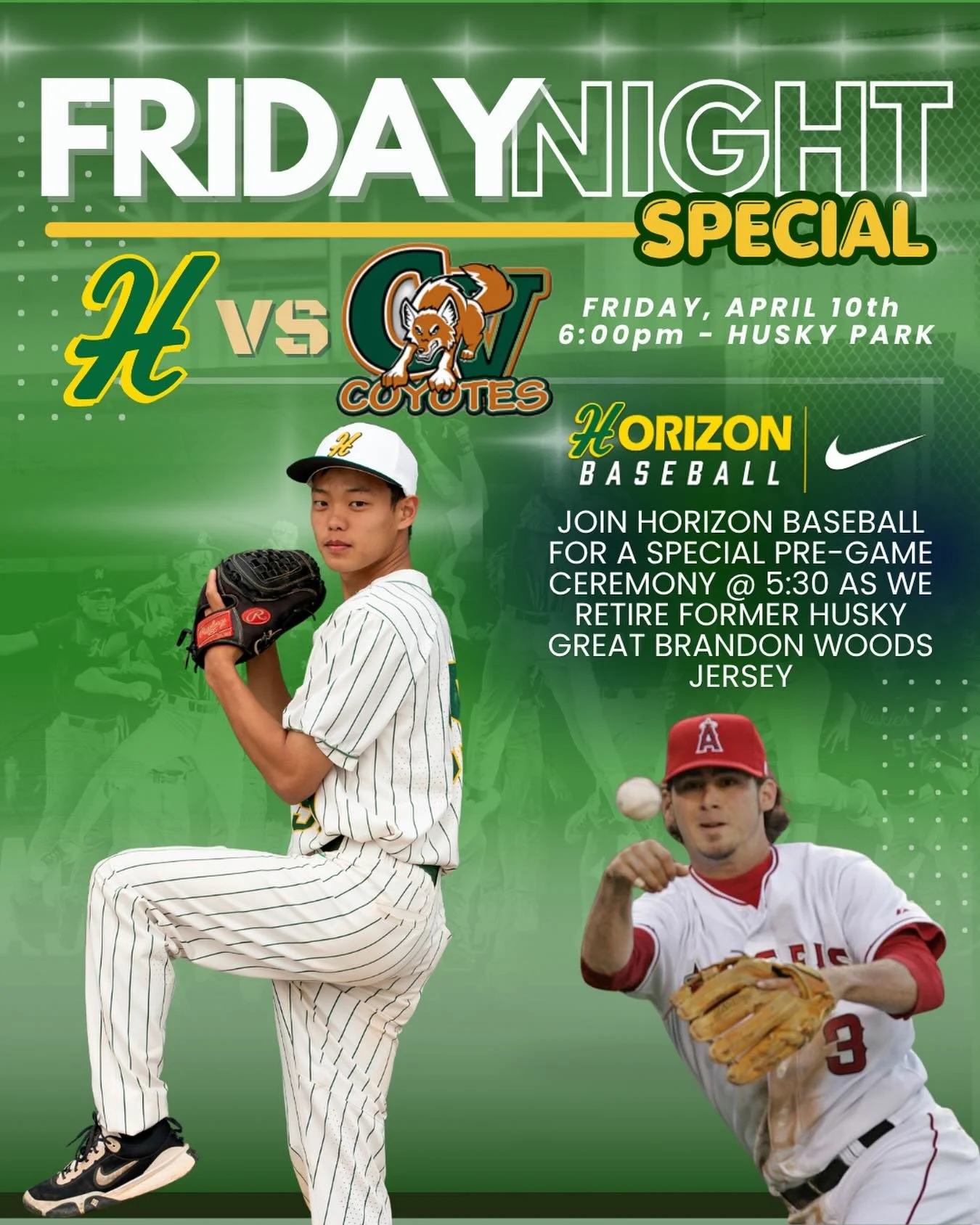 Friday Night in Husky nation! Join us at 6 PM as Horizon faces off against Campo Verde&hellip; its a special night as we will be retiring former Husky Great Brandon Woods Jersey! Jv and Frosh will play at 3:45 @ Campo!
