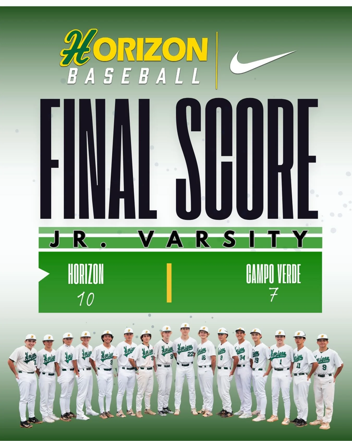 Horizon Junior Varsity Huskies were triumphant over Campo Verde Junior Varsity Coyotes 10-7 on Friday at Horizon High School.

Campo Verde Junior Varsity Coyotes got on the board in the bottom of the first inning after Austin Lucchesi doubled to righ