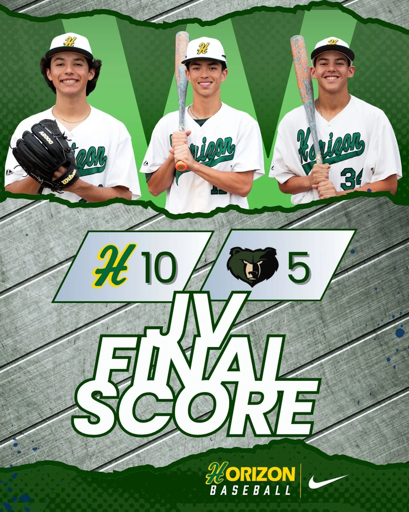 Horizon Junior Varsity Huskies were victorious against Basha Junior Varsity Bears 10-5 on Monday at Horizon High School.

Basha Junior Varsity Bears got on the board in the top of the first inning after an error scored one run, and John Richter singl