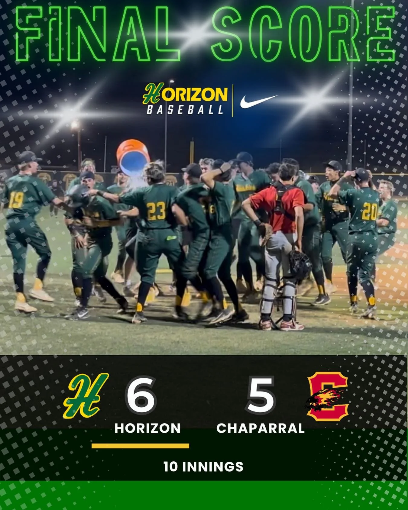 The bottom of the lineup helped Horizon Varsity Huskies capture a 10 inning 6-5 victory over Chaparral Varsity Firebirds on Thursday at Horizon High School. Charlie Lawson, Hudson Grainger, and Bennett Beyer combined for five of the team&rsquo;s eigh