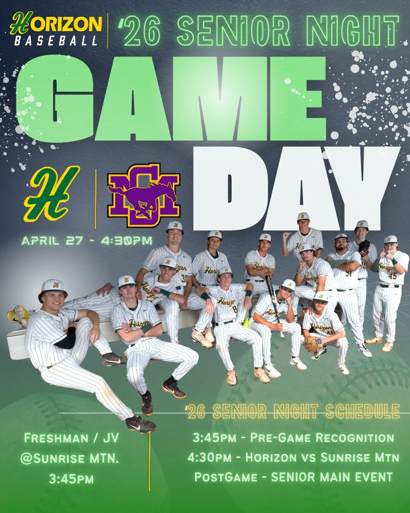 Husky Nation, join us on Monday April 27th in our final regular season home game to Celebrate our Class of 2026 Horizon Baseball Seniors! Please arrive early as there will be a district track meet at the time, so parking will be tight&hellip; gametim