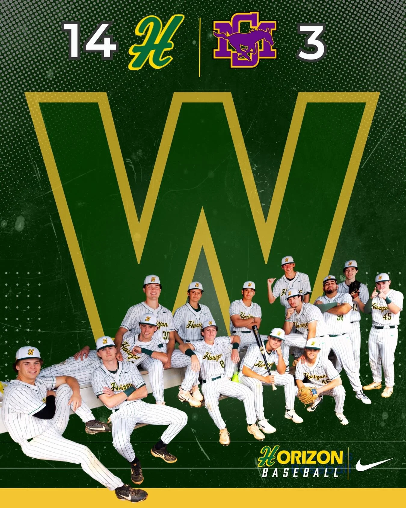 Jackson Weber drove in four runs on two hits to lead Horizon Varsity Huskies past Sunrise Mountain Varsity Mustangs 14-3 on Monday at Horizon High School. Weber hit a home run to left field in the second inning, scoring three runs, and doubled in the