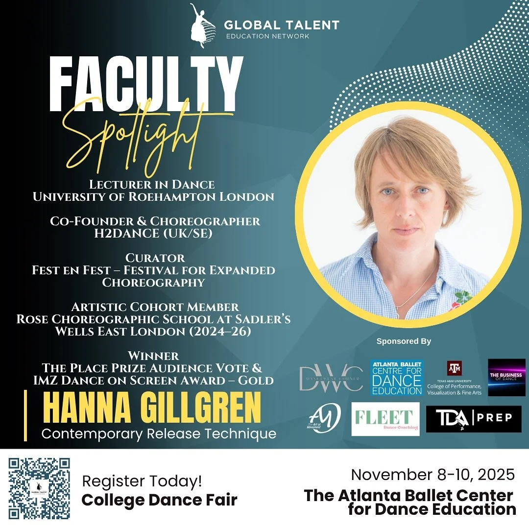 We&rsquo;re thrilled to welcome Hanna Gillgren from the University of Roehampton London to the GTEN College &amp; Career Dance Fair for the first time! 🇬🇧✨

A renowned choreographer and curator, Hanna is the co-founder of H2DANCE and the visionary 