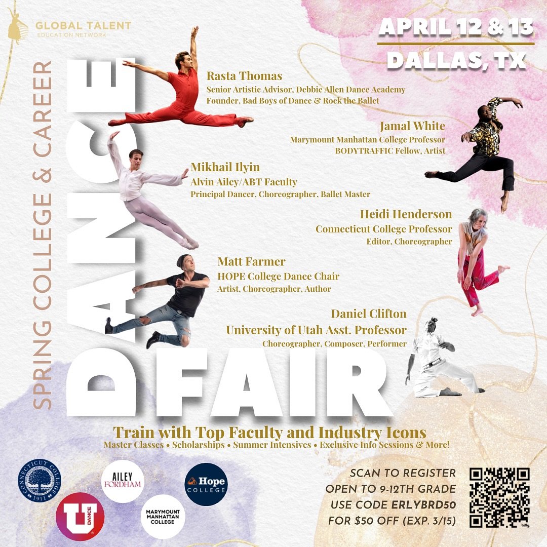 The GTEN College Dance Fair is coming to Dallas, TX, on April 11&ndash;13, 2025 at @thedallasconservatory_dance .Open to all High Schools students (9-12 grade) and featuring master classes, scholarship auditions, and one-on-one meetings with faculty 