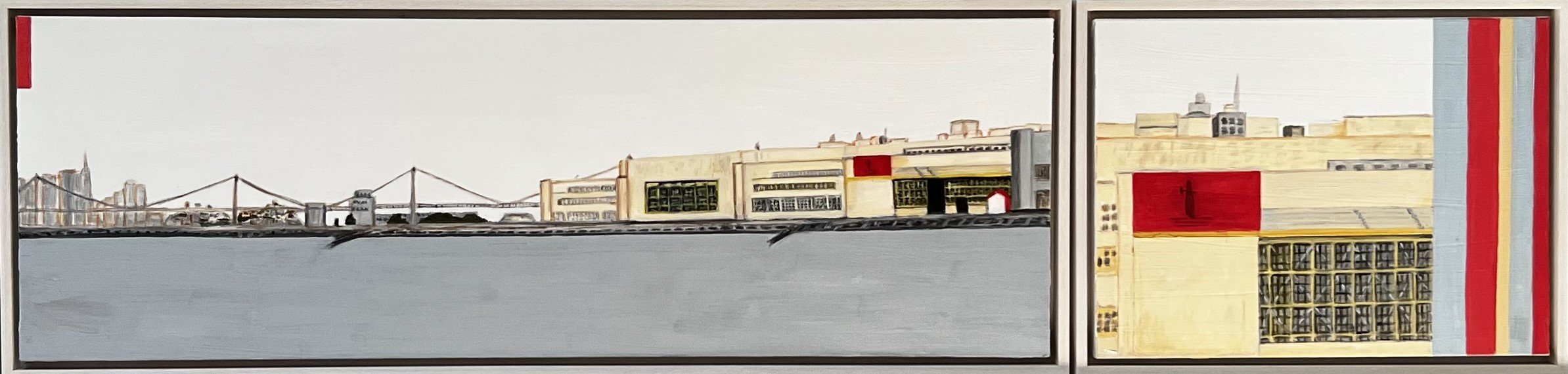 Waterfront Building: Oil on Canvas - 2 pieces; Total: 55" x 13"