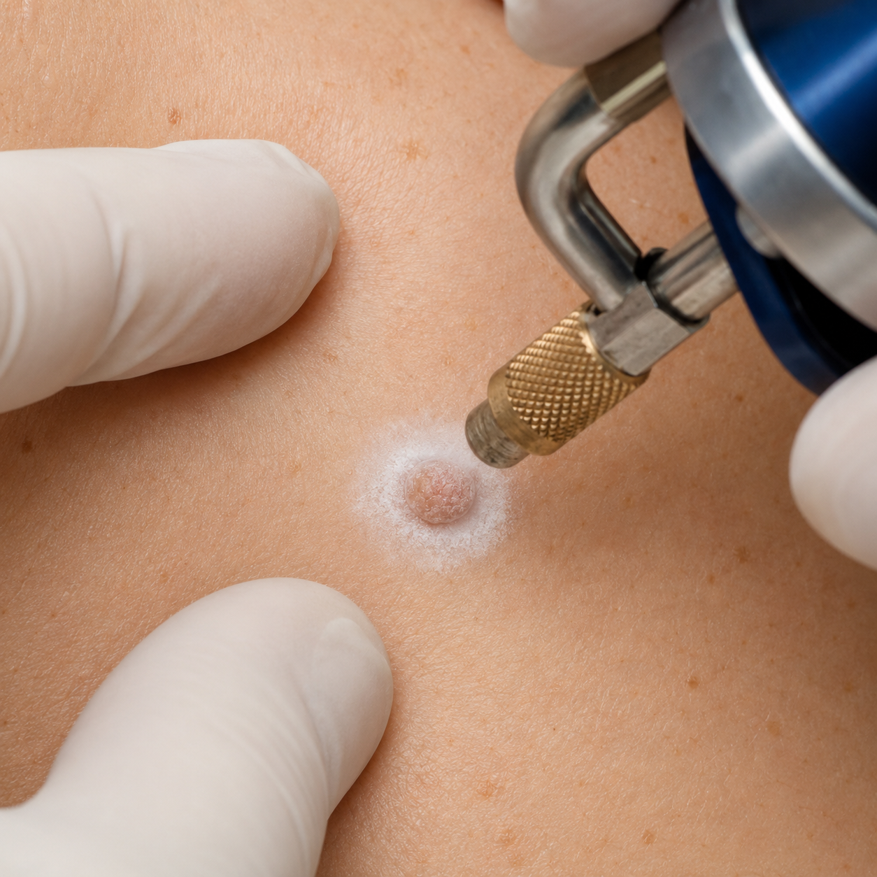 cryotherapy being used to treat a solar keratosis.