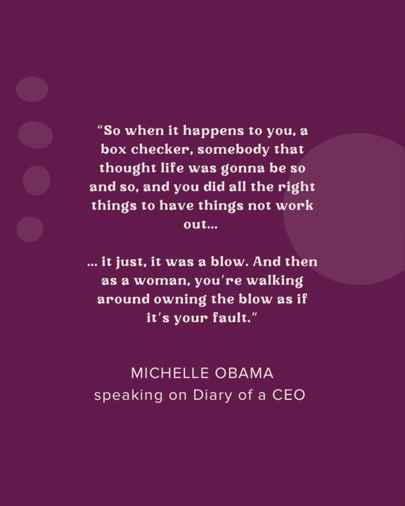 Michelle Obama speaking to Steven Bartlett on @thediaryofaceopodcast and eloquently capturing the feelings of self blame on one&rsquo;s infertility journey 🤍 

#fertilitycoach #infertilitysupport #fertilityjourney #infertilitycommunity #infertilityj