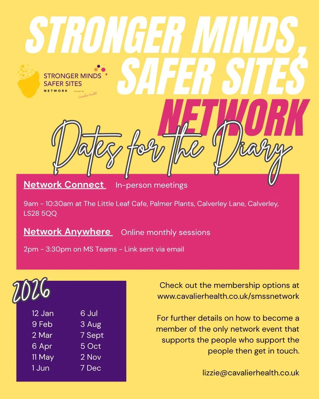 Get these dates in the diary for the Stronger Minds, safer Sites Network events!

We have membership options too.

#networkingevent #networking #network #constructionmentalhealth #strongerminds #mentalhealthsupport #mentalhealthawareness